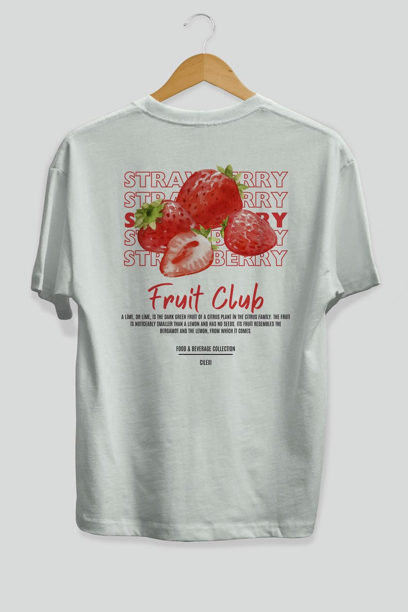 Strawberry Arka Baskılı Oversize t-shirt Erkek Kadın Pamuk Bisiklet Yaka tişort