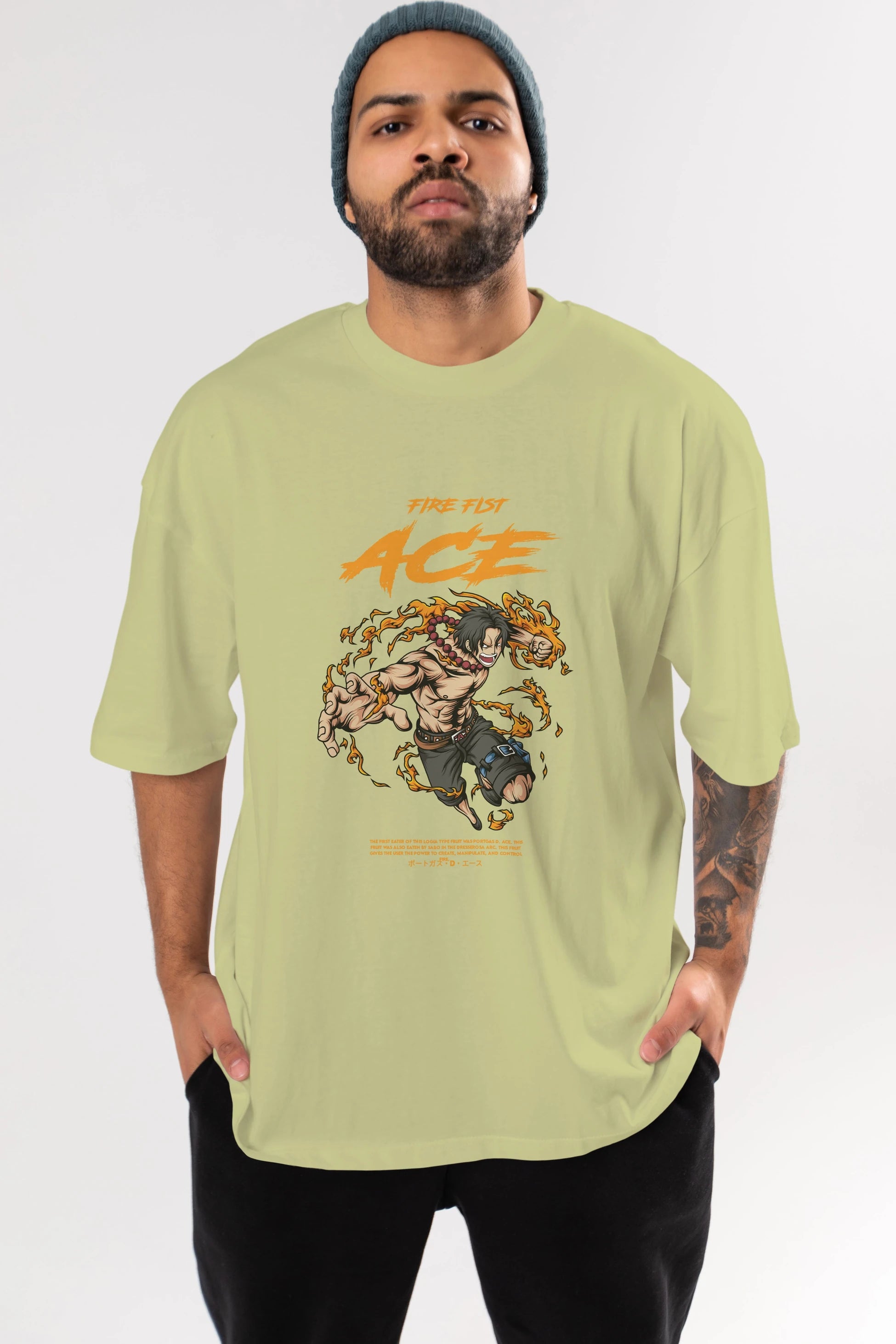 Fire Fist Ace Anime Ön Baskılı Oversize t-shirt %100 pamuk Erkek Kadın Unisex