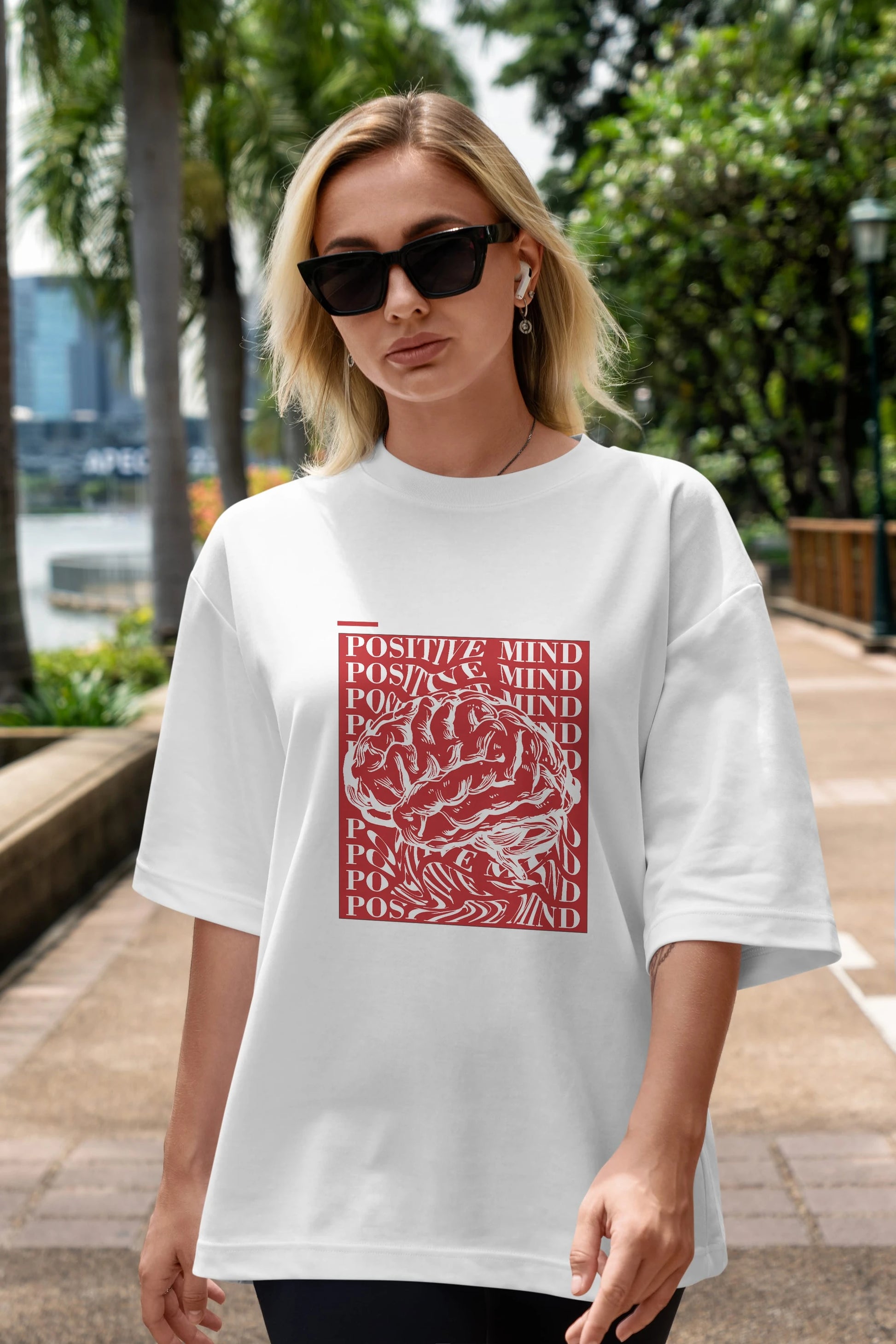 Positive Mind Ön Baskılı Oversize t-shirt Erkek Kadın Unisex
