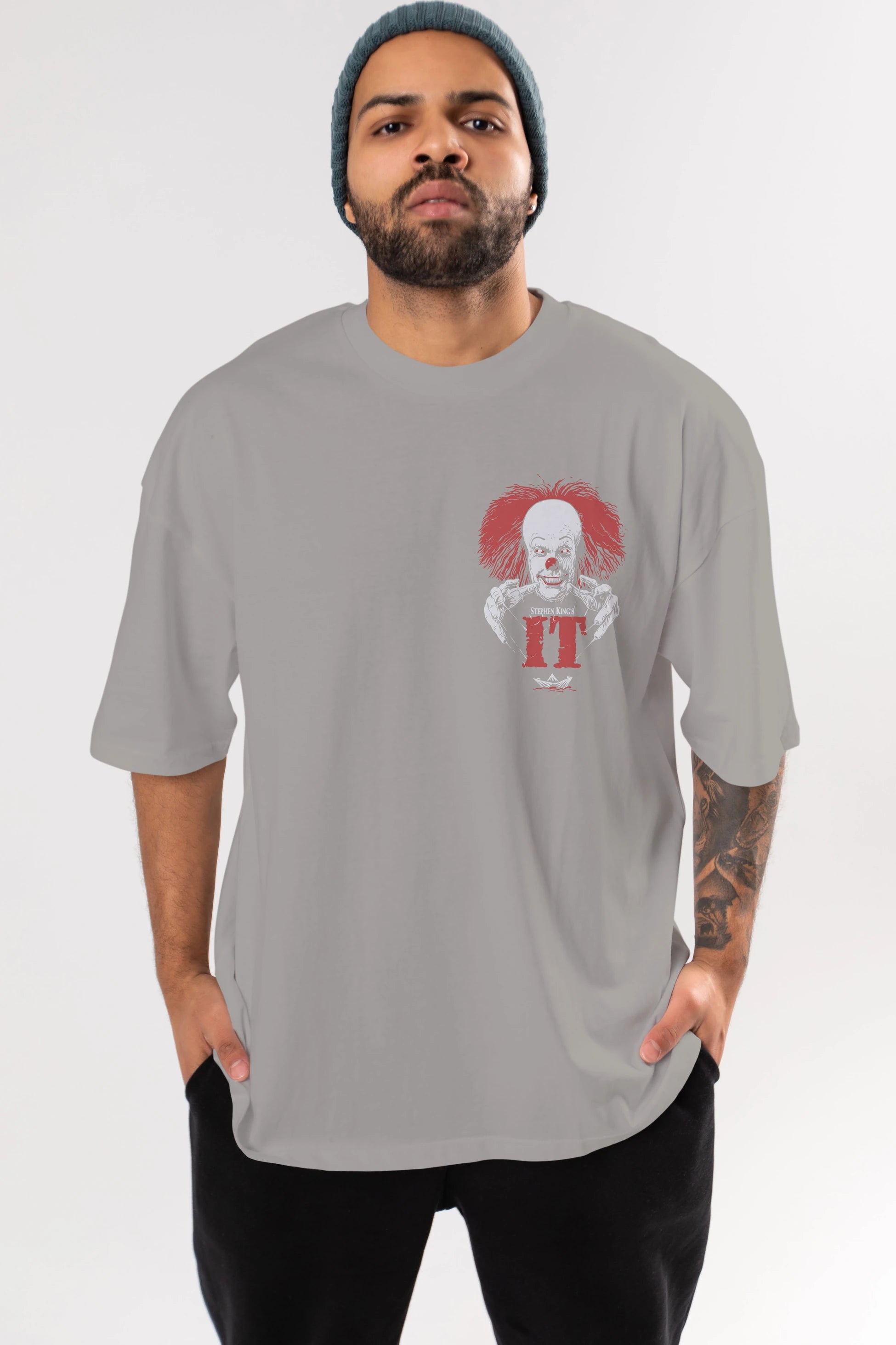 it Ön Sol Baskılı Oversize t-shirt Erkek Kadın Unisex %100 Pamuk Bisiklet Yaka tişort