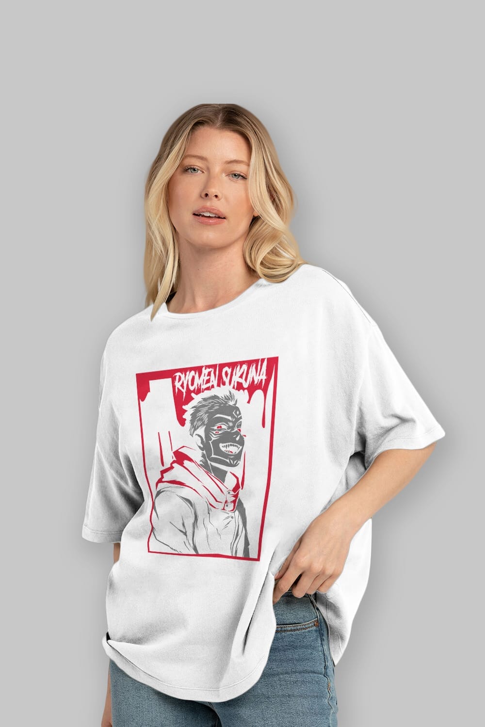 SUKUNA Anime Ön Baskılı Oversize t-shirt %100 pamuk Erkek Kadın Unisex
