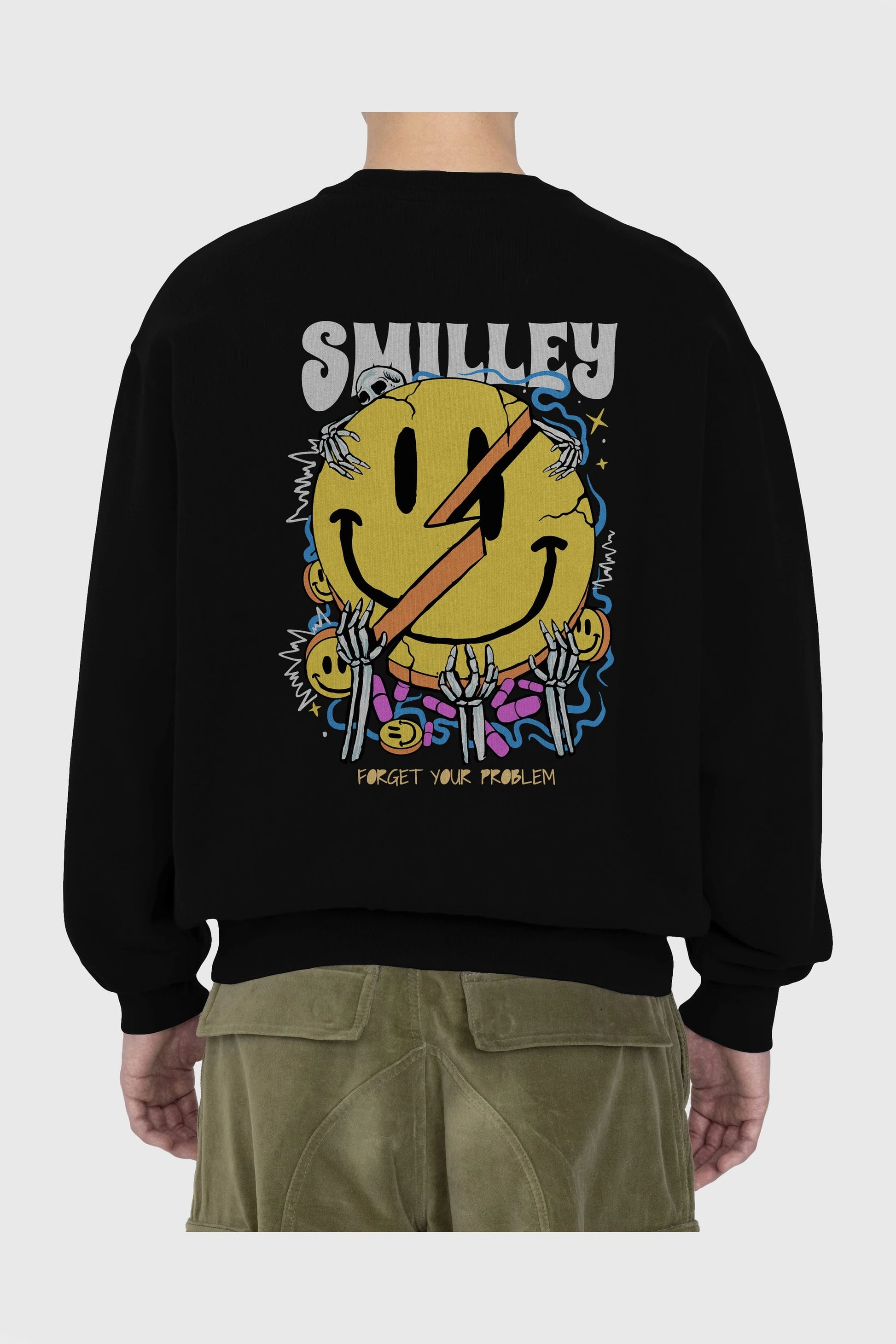 Smilley Streetwear Arka Baskılı Oversize Sweatshirt Erkek Kadın Unisex