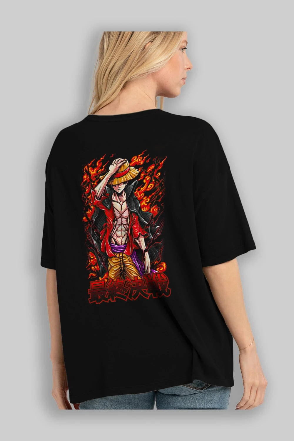 MONKEY D. LUFFY (3) Anime Arka Baskılı Oversize t-shirt Erkek Kadın Unisex