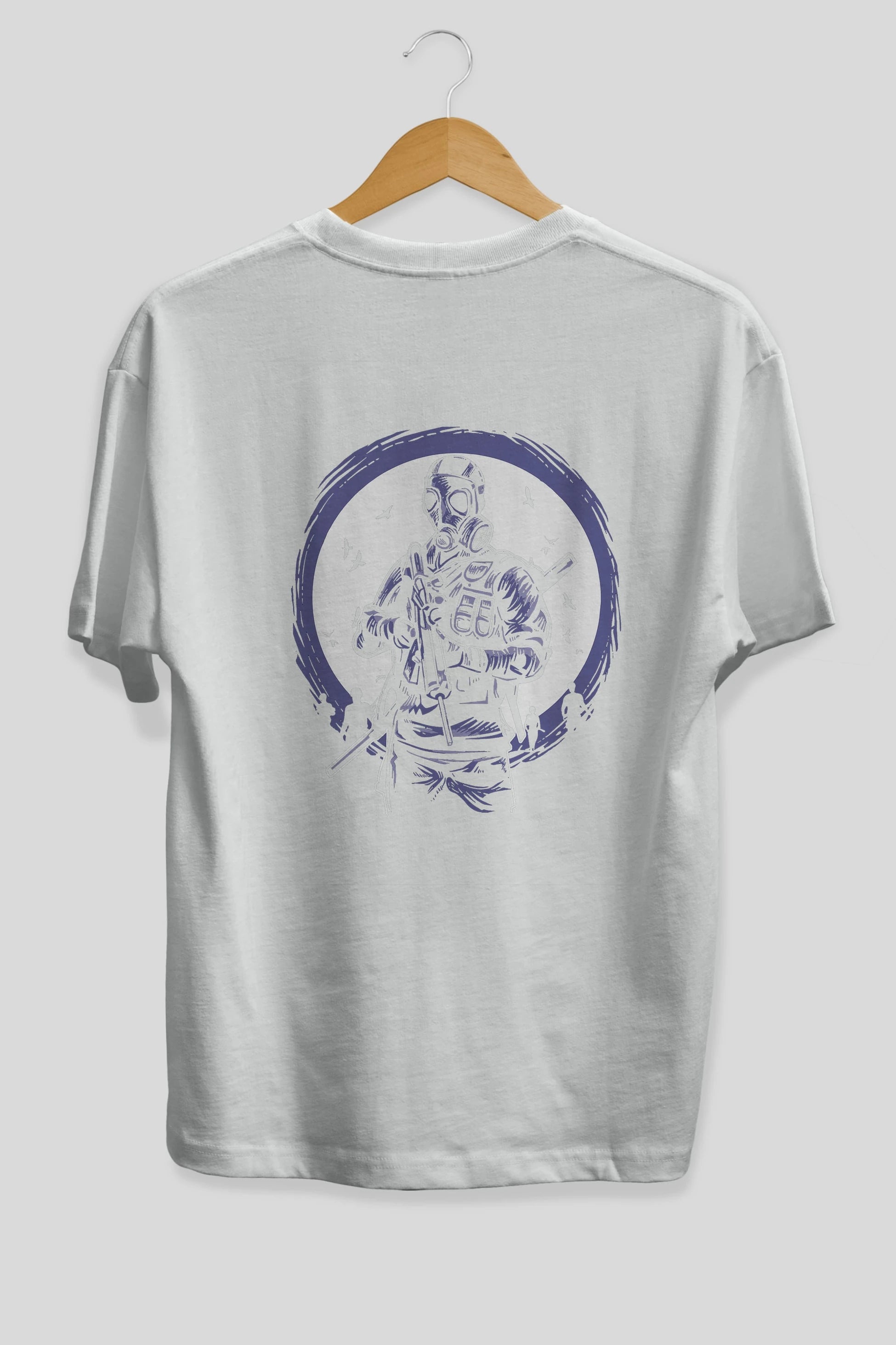Gas Mask Soldier Arka Baskılı Oversize t-shirt Erkek Kadın Unisex %100 Pamuk