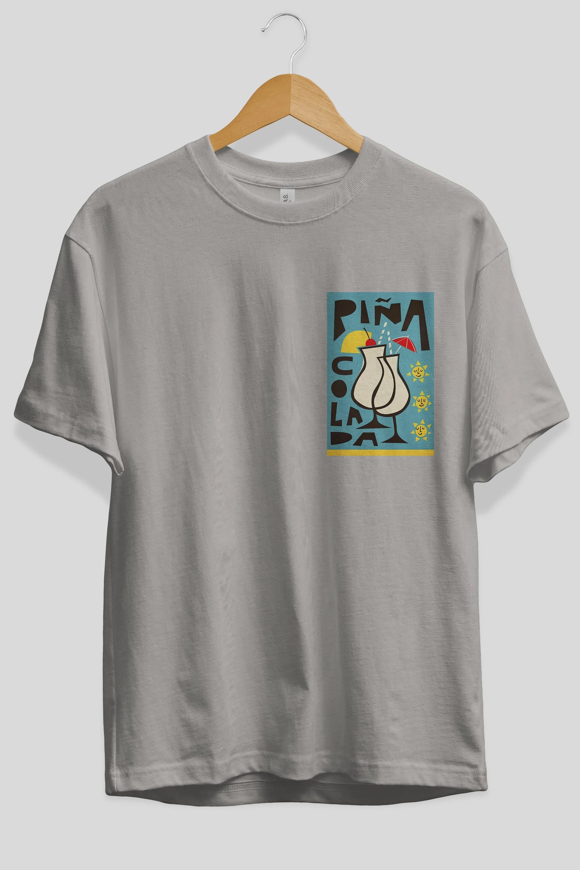 Pina Colada 4 Ön Sol Baskılı Oversize t-shirt Erkek Kadın Unisex %100 Pamuk Bisiklet Yaka tişort