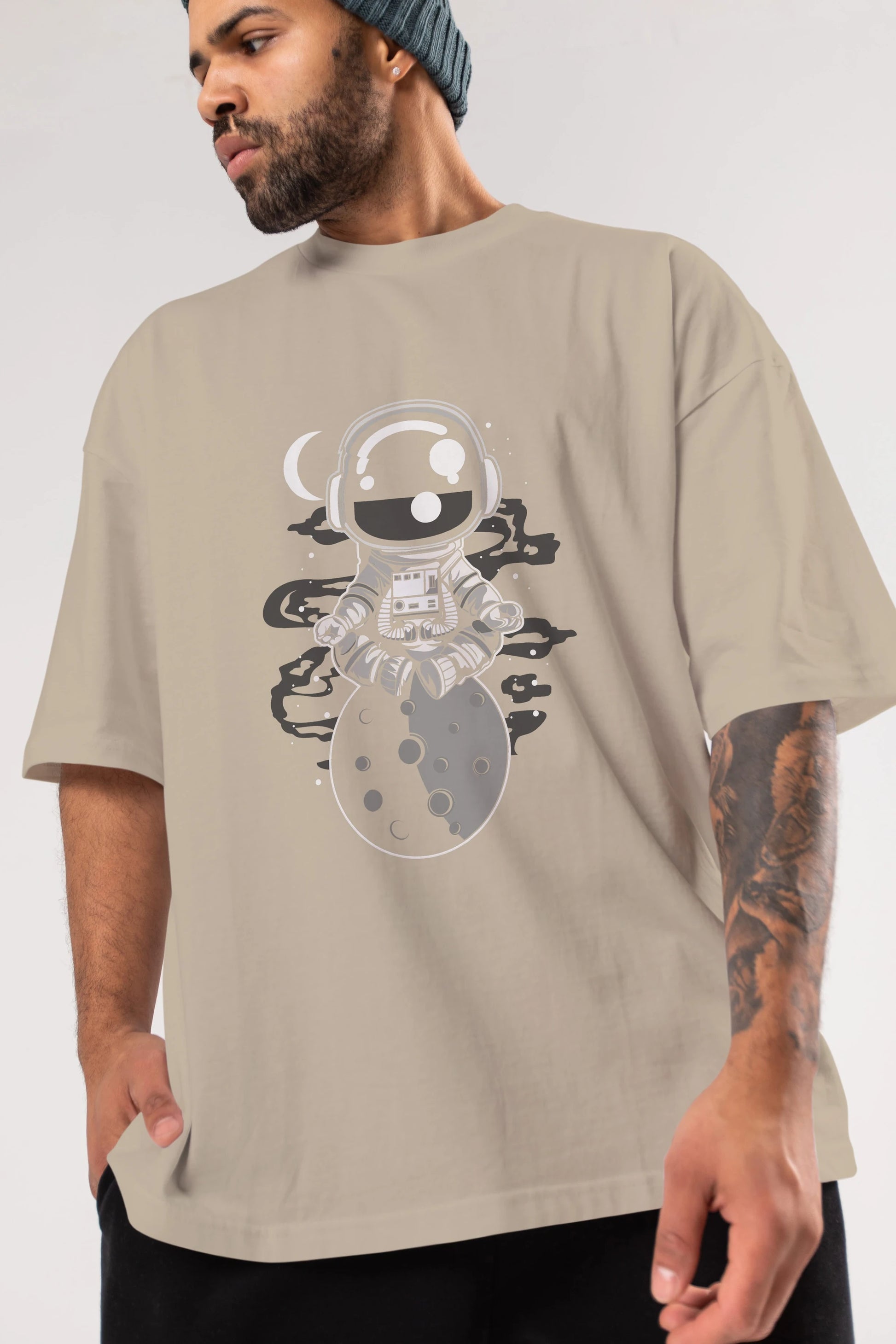 Astronaut Yoga Ön Baskılı Oversize t-shirt Erkek Kadın Unisex