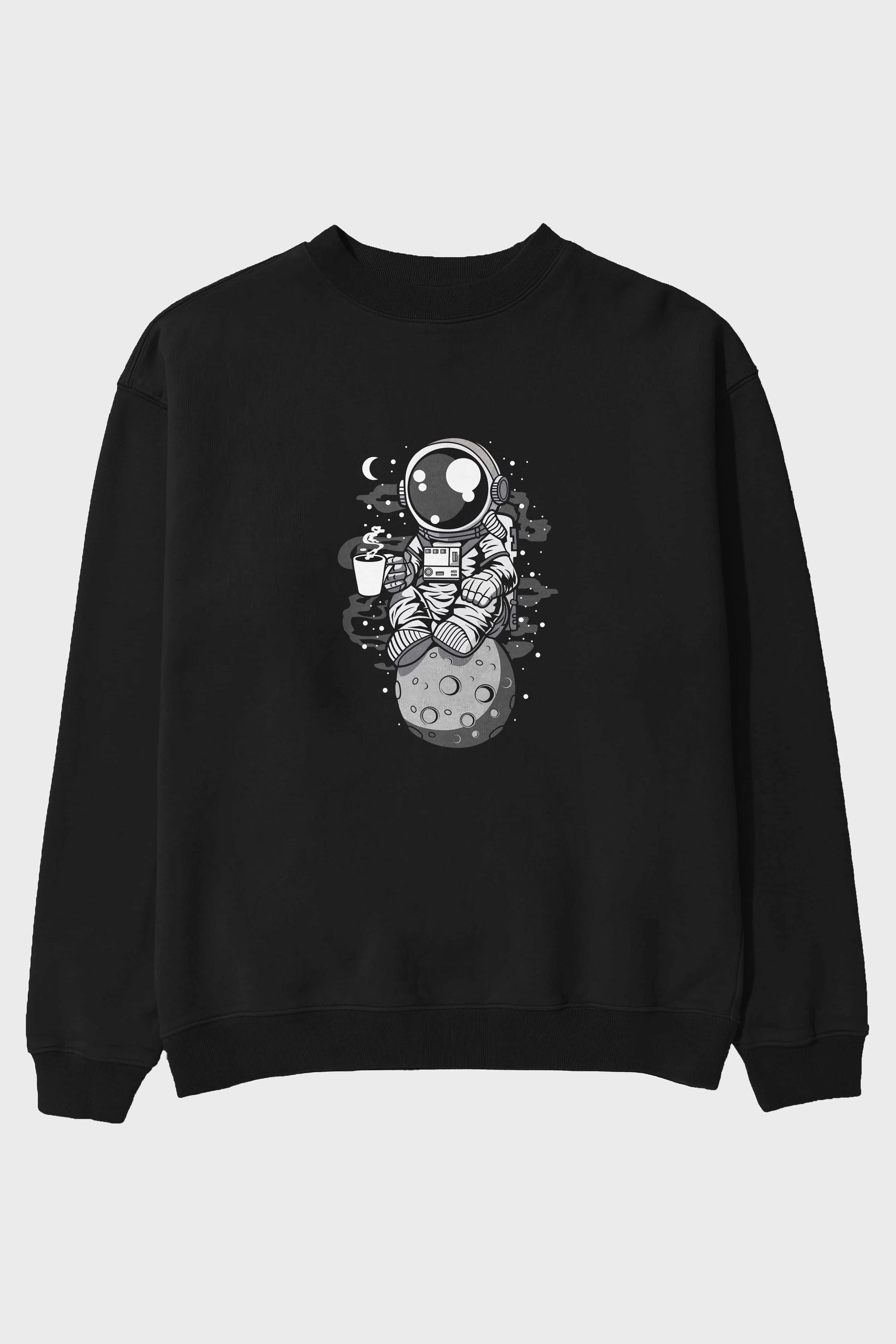 Astronaut Coffee Ön Baskılı Oversize Sweatshirt Erkek Kadın Unisex
