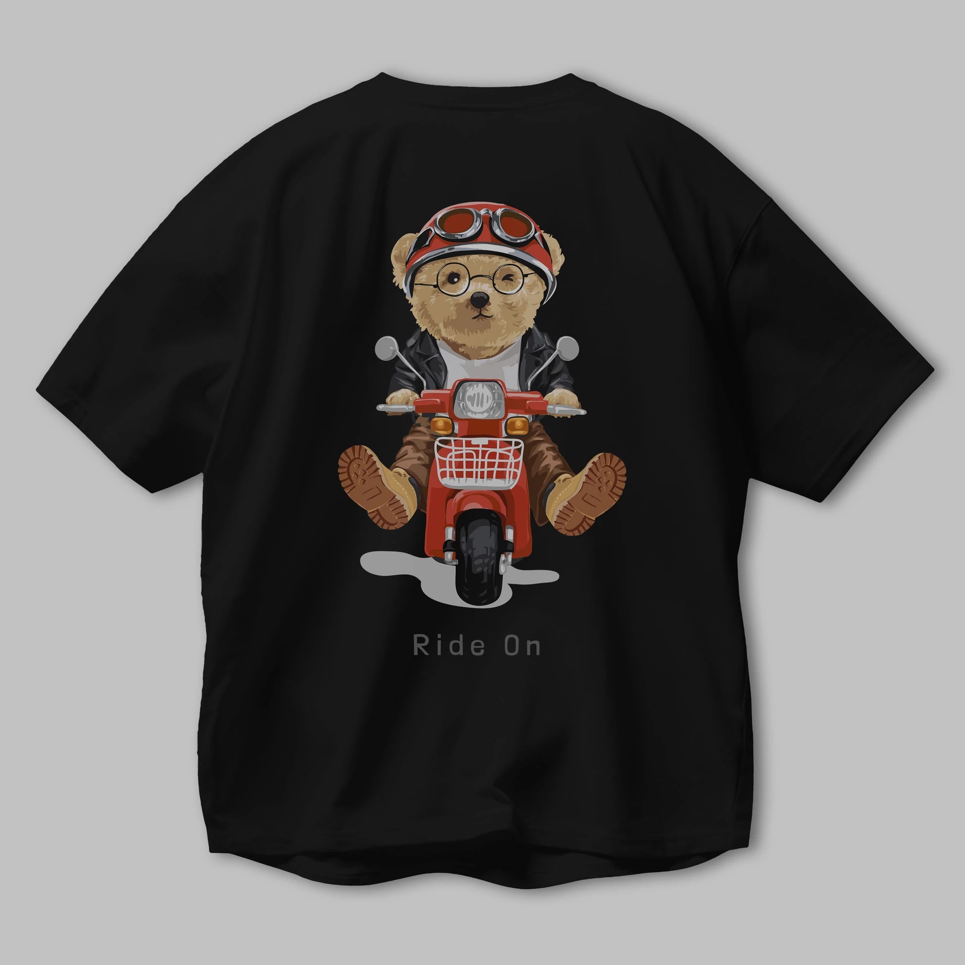 Teddy Bear Ride On Arka Baskılı Oversize t-shirt Erkek Kadın Unisex %100 Pamuk