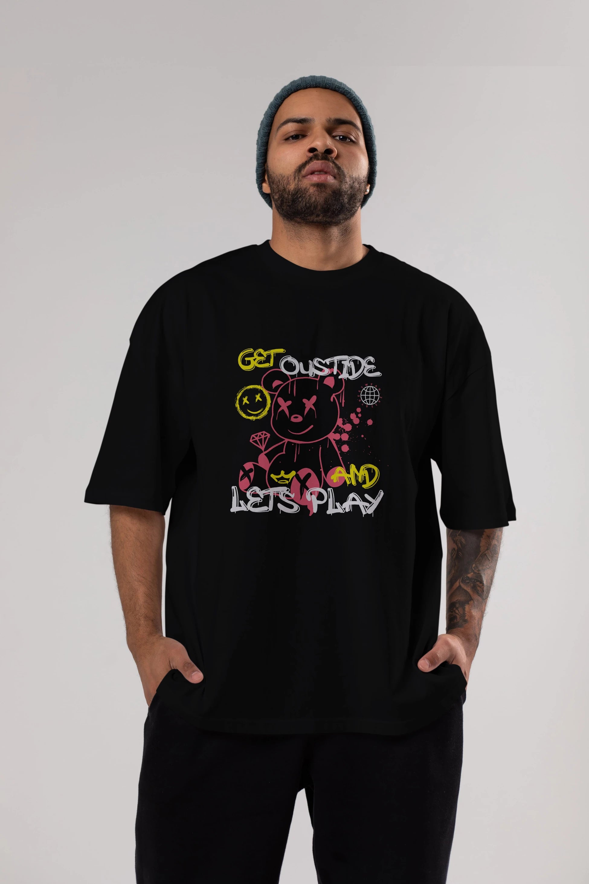 Get Outside Bear Ön Baskılı Oversize t-shirt Erkek Kadın Unisex
