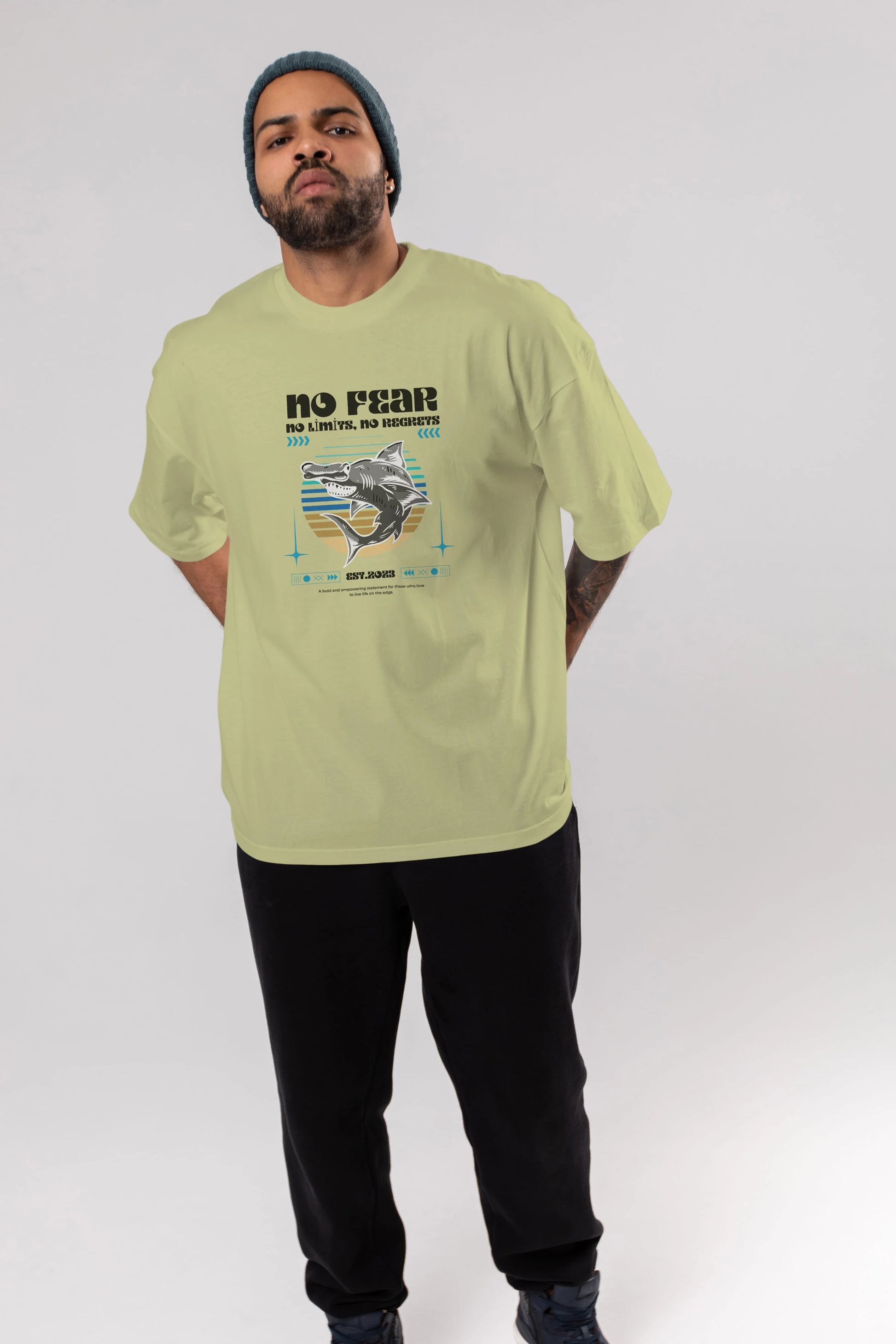 No Fear Yazılı Ön Baskılı Oversize t-shirt Erkek Kadın Unisex