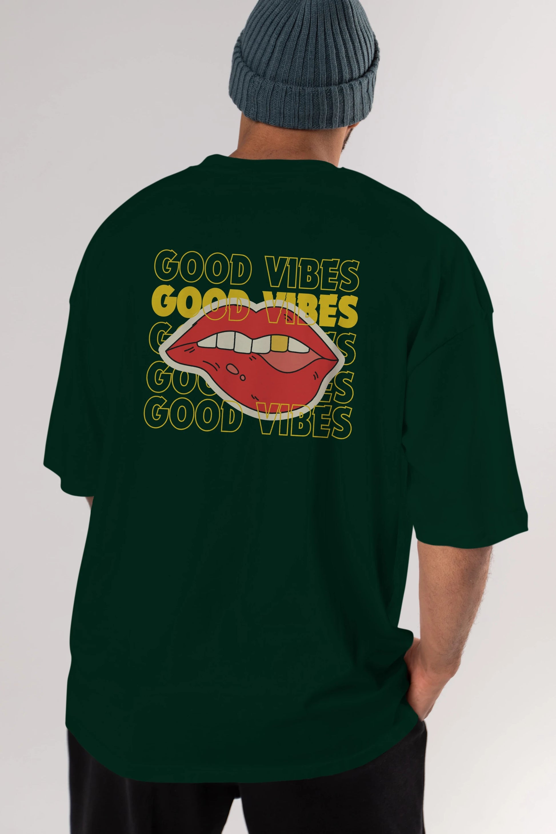 Good Vibes Yazılı 2 Arka Baskılı Oversize t-shirt Erkek Kadın Unisex
