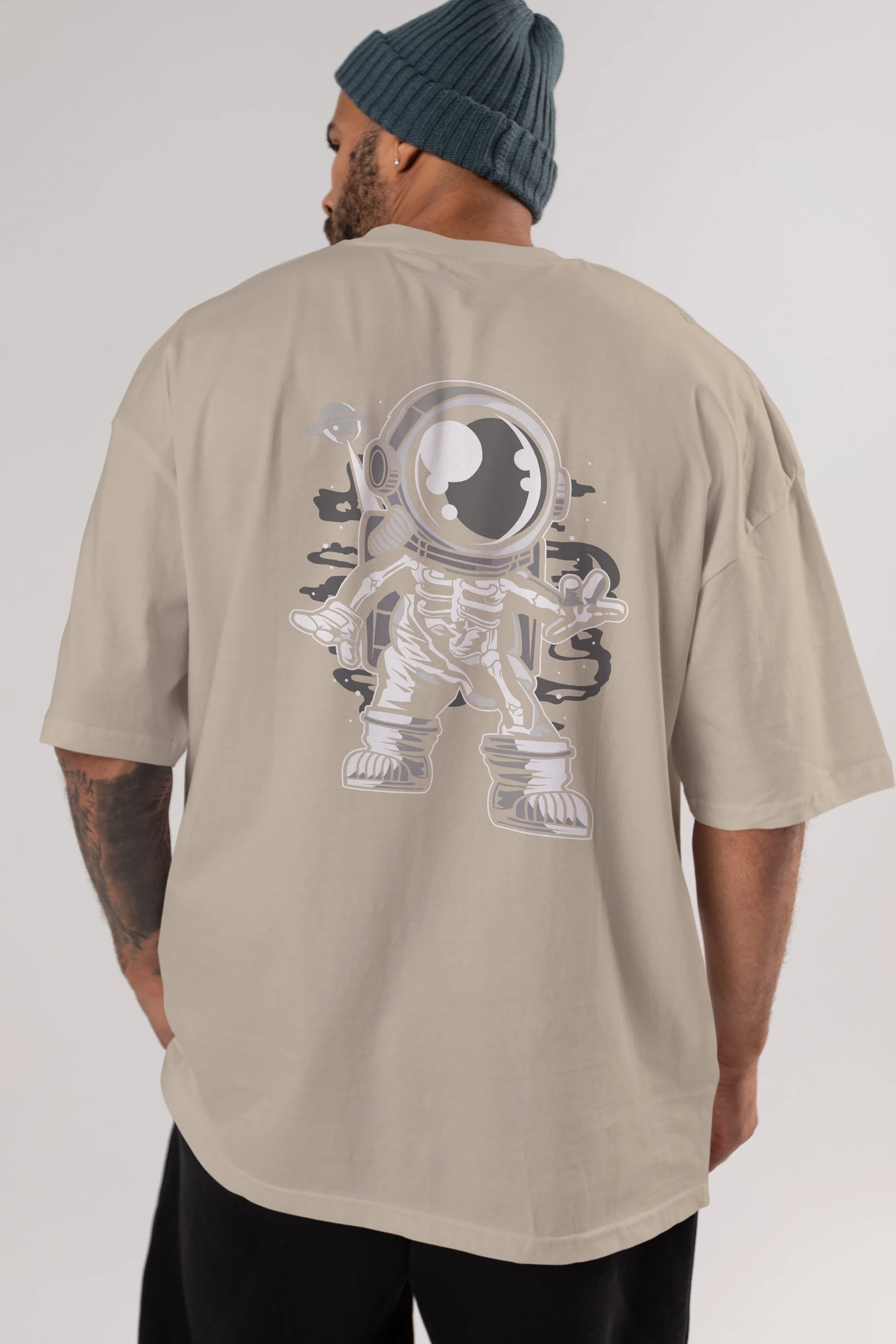 Space Skeleton Arka Baskılı Oversize t-shirt Erkek Kadın Unisex