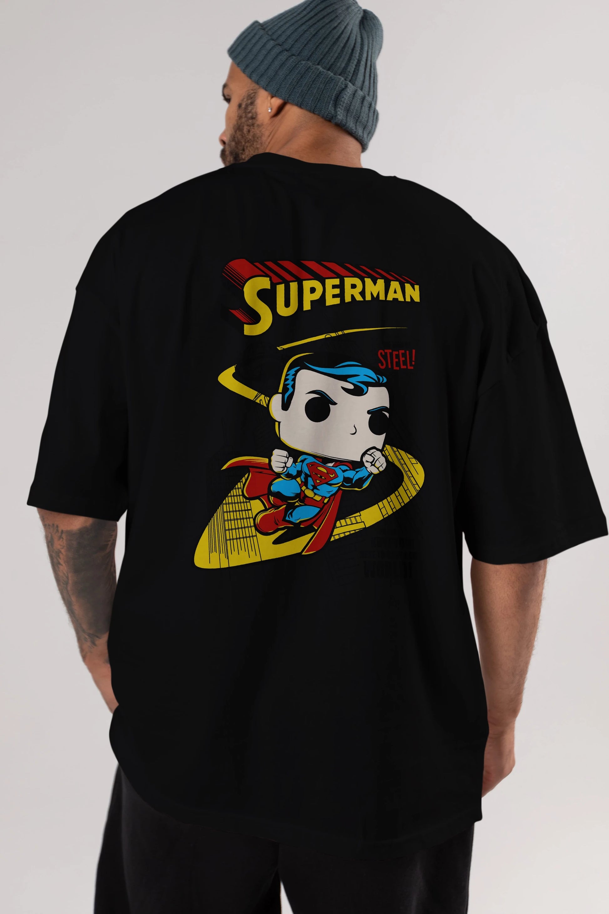 Superman (2) Arka Baskılı Oversize t-shirt Erkek Kadın Unisex %100 Pamuk Bisiklet Yaka tişort