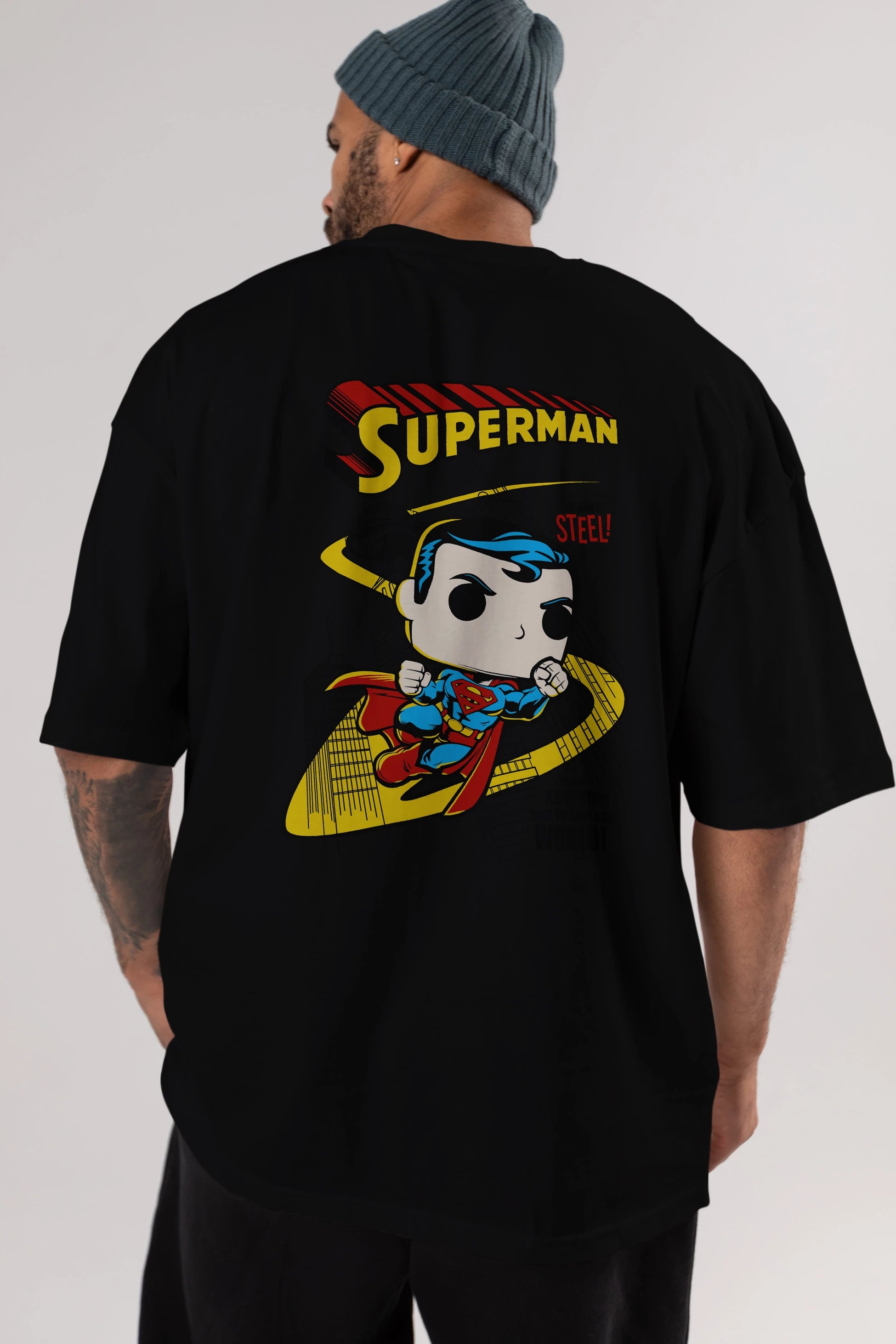 Superman (2) Arka Baskılı Oversize t-shirt Erkek Kadın Unisex %100 Pamuk Bisiklet Yaka tişort