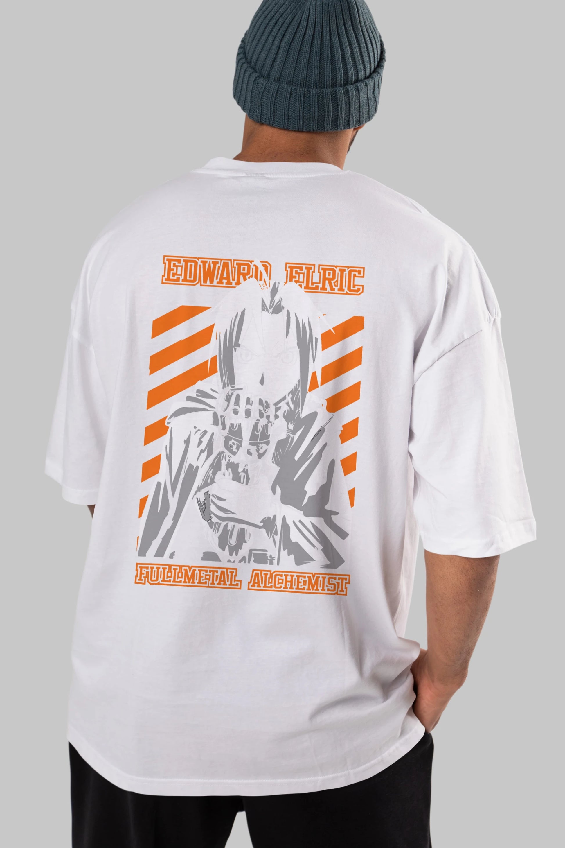 EDWARD ELRIC Anime Arka Baskılı Oversize t-shirt Erkek Kadın Unisex