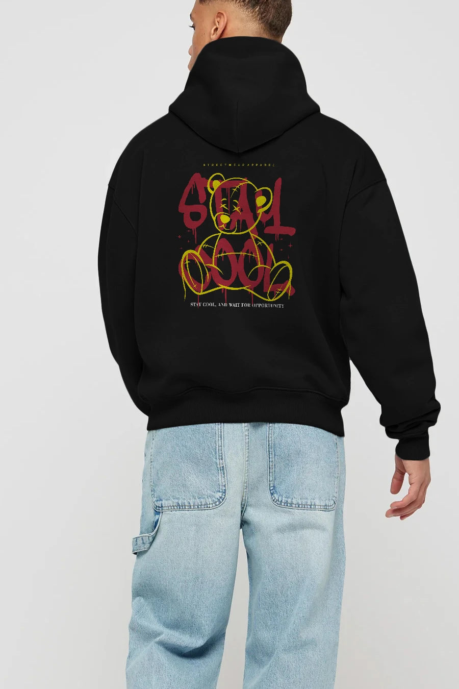 Teddy Bear Stay Cool 2 Arka Baskılı Hoodie Oversize Kapüşonlu Sweatshirt Erkek Kadın Unisex