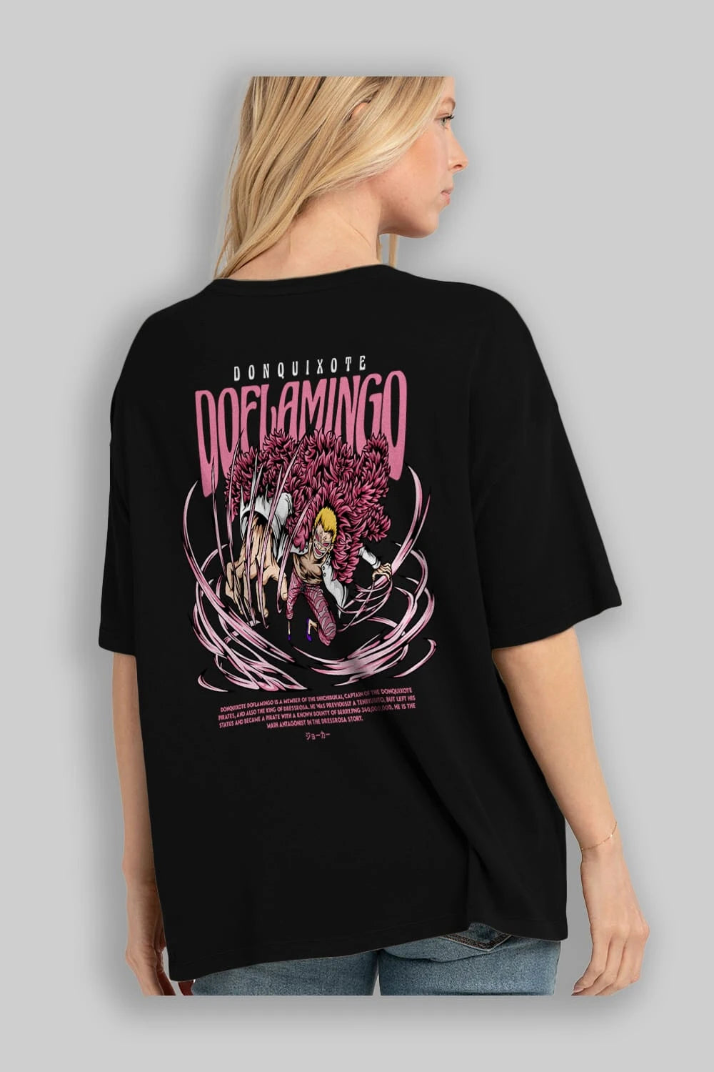 Doflamingo Anime Arka Baskılı Oversize t-shirt Erkek Kadın Unisex