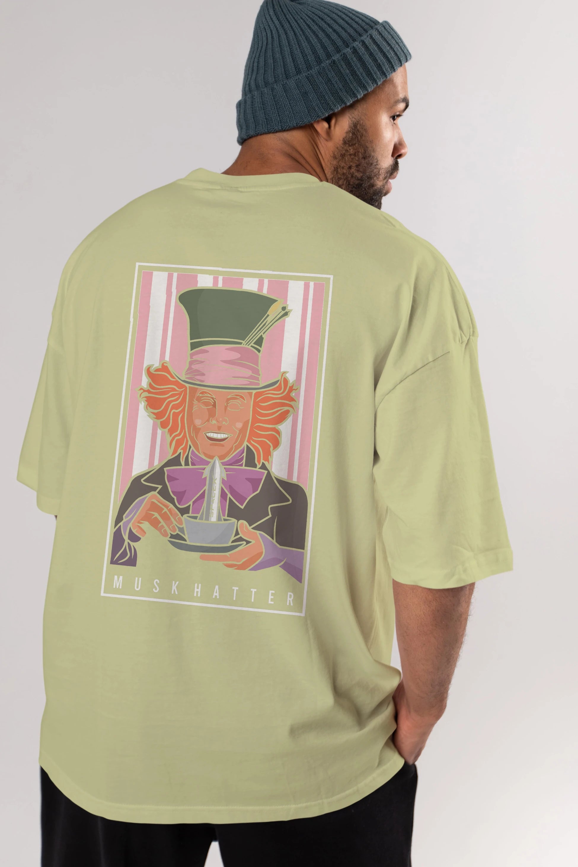 Mad Hatter Elon Musk Arka Baskılı Oversize t-shirt Erkek Kadın Unisex %100 Pamuk tişort
