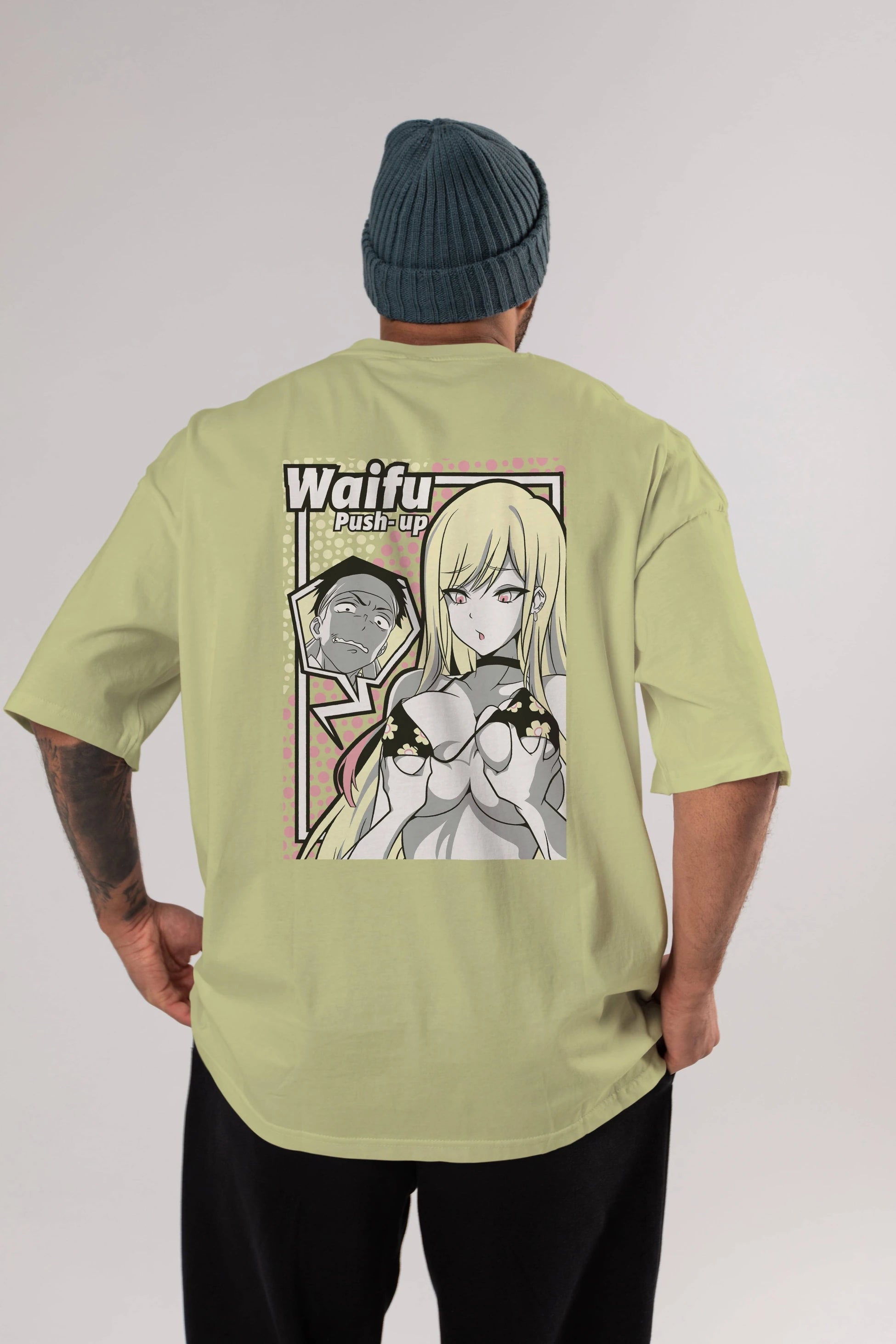 Waifu PushUp Anime Arka Baskılı Oversize t-shirt Erkek Kadın Unisex