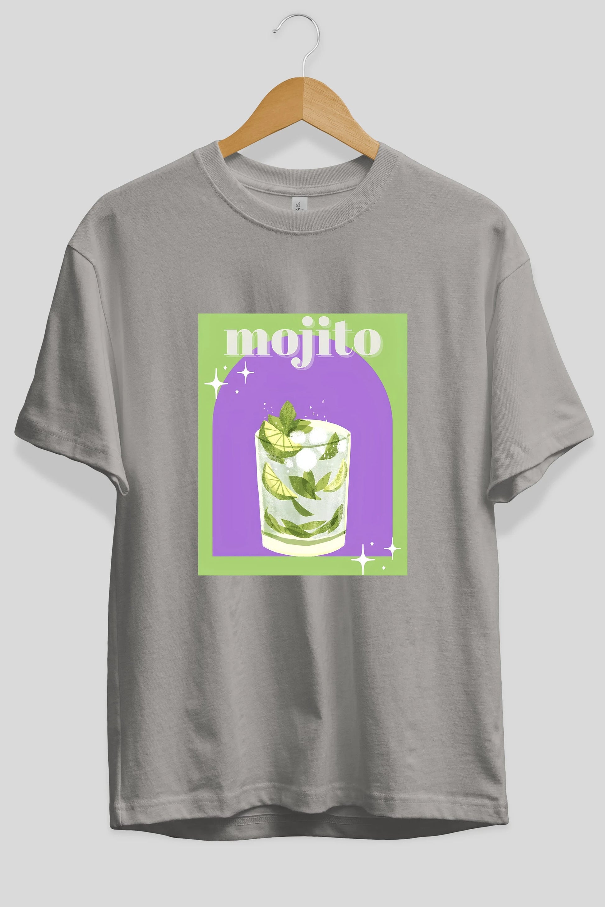 Mojito 3 Ön Baskılı Oversize t-shirt Erkek Kadın Unisex %100 Pamuk Bisiklet Yaka tişort