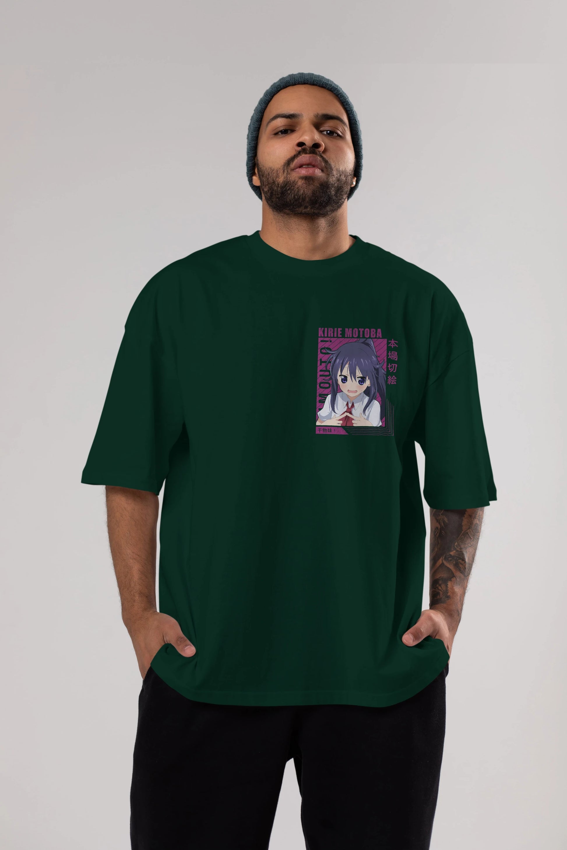 Kirie Motoba 4 Ön Sol Baskılı Oversize t-shirt Erkek Kadın Unisex %100 Pamuk Bisiklet Yaka tişort