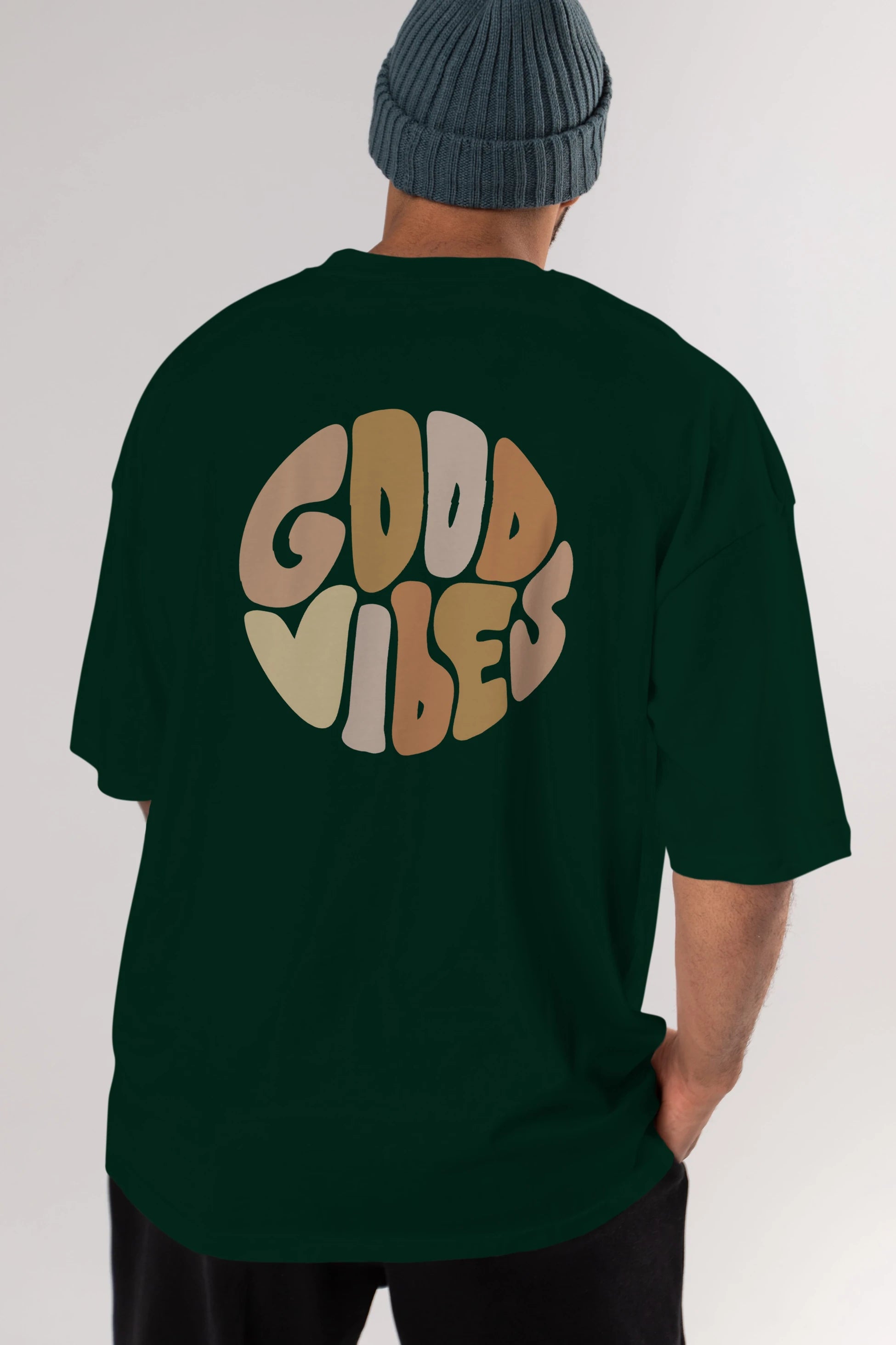 Good Vibes Yazılı 3 Arka Baskılı Oversize t-shirt Erkek Kadın Unisex