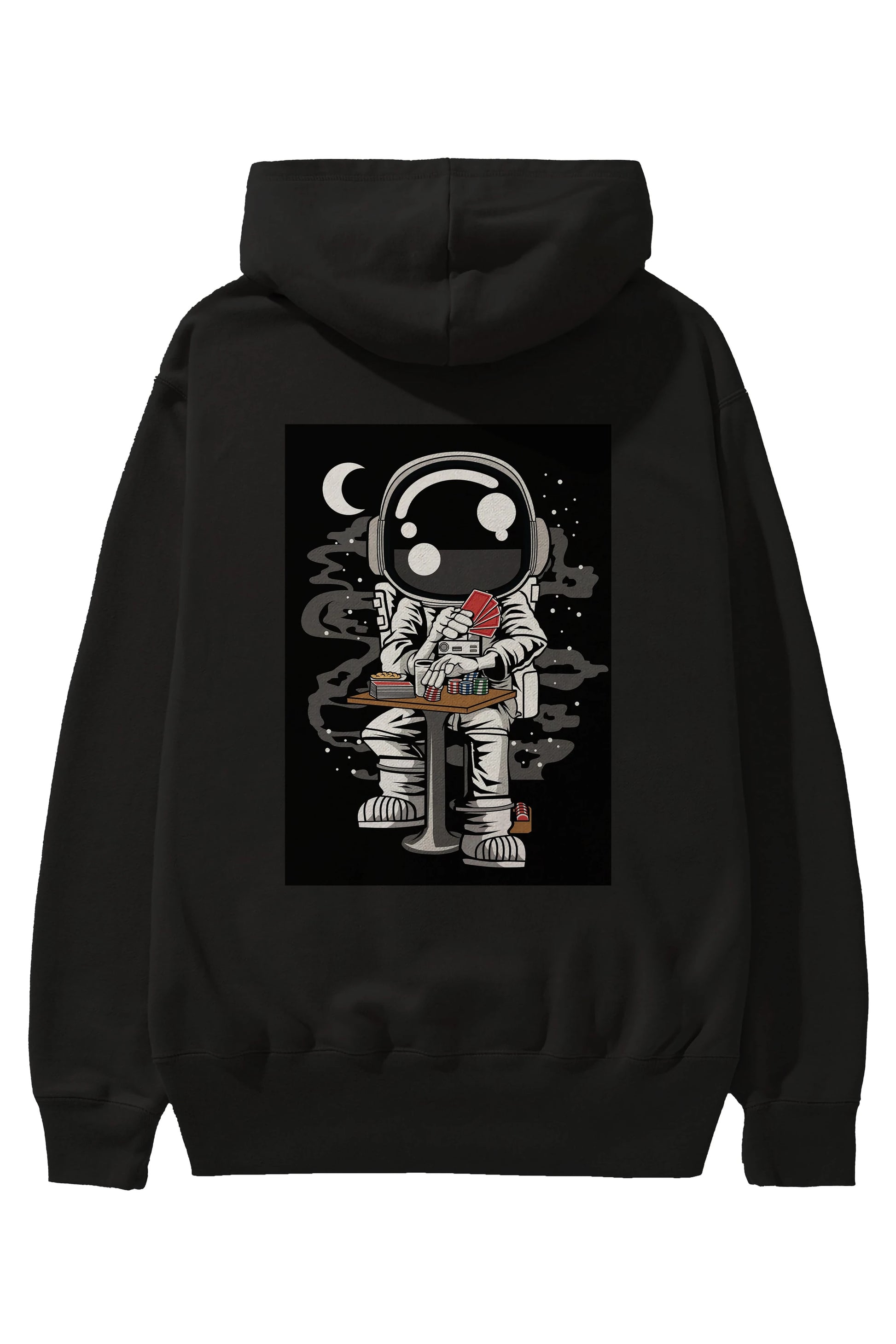 Astronaut Gambler Arka Baskılı Hoodie Oversize Kapüşonlu Sweatshirt Erkek Kadın Unisex