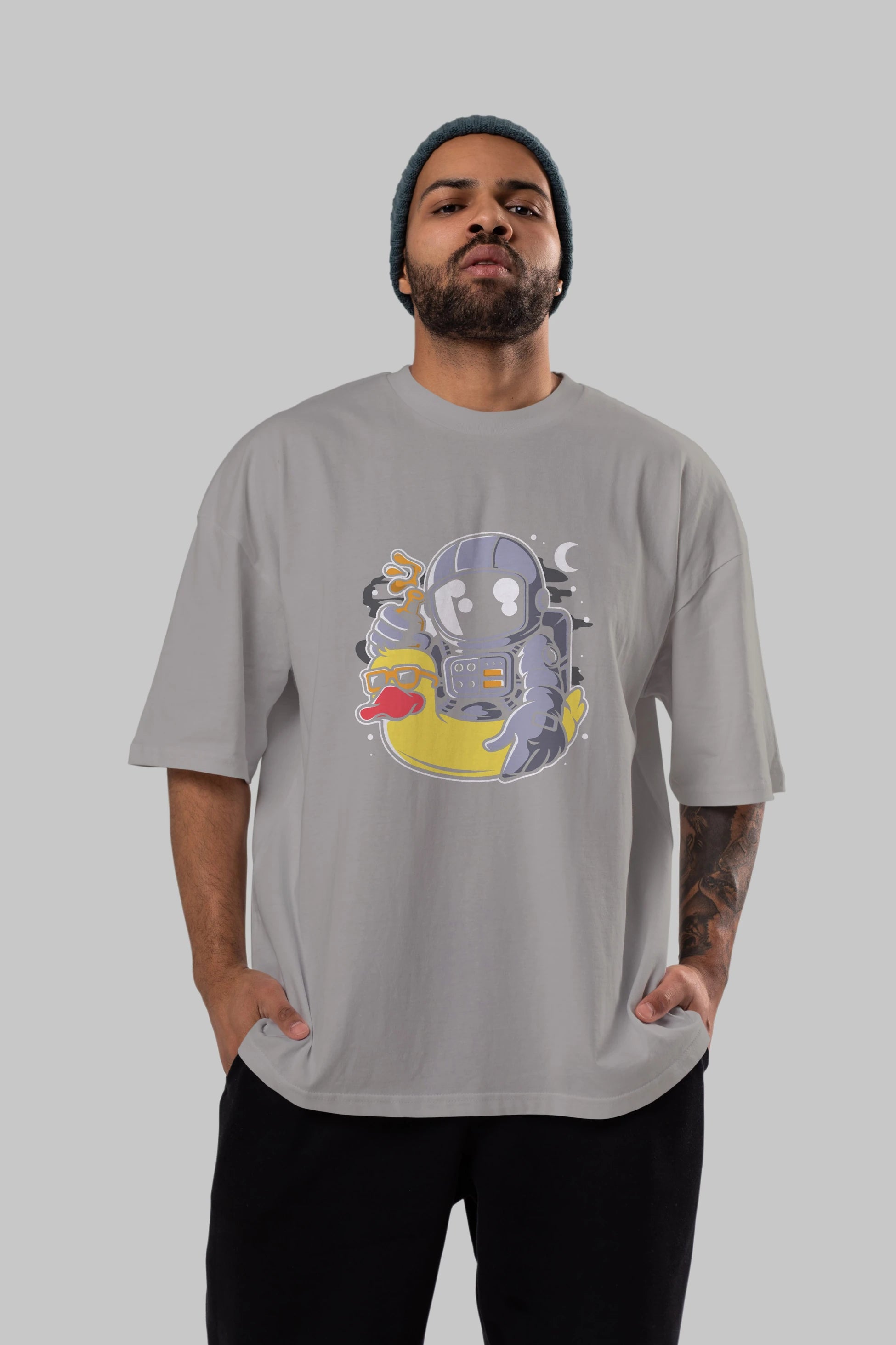Astronaut Duck Balloon Ön Baskılı Oversize t-shirt Erkek Kadın Unisex