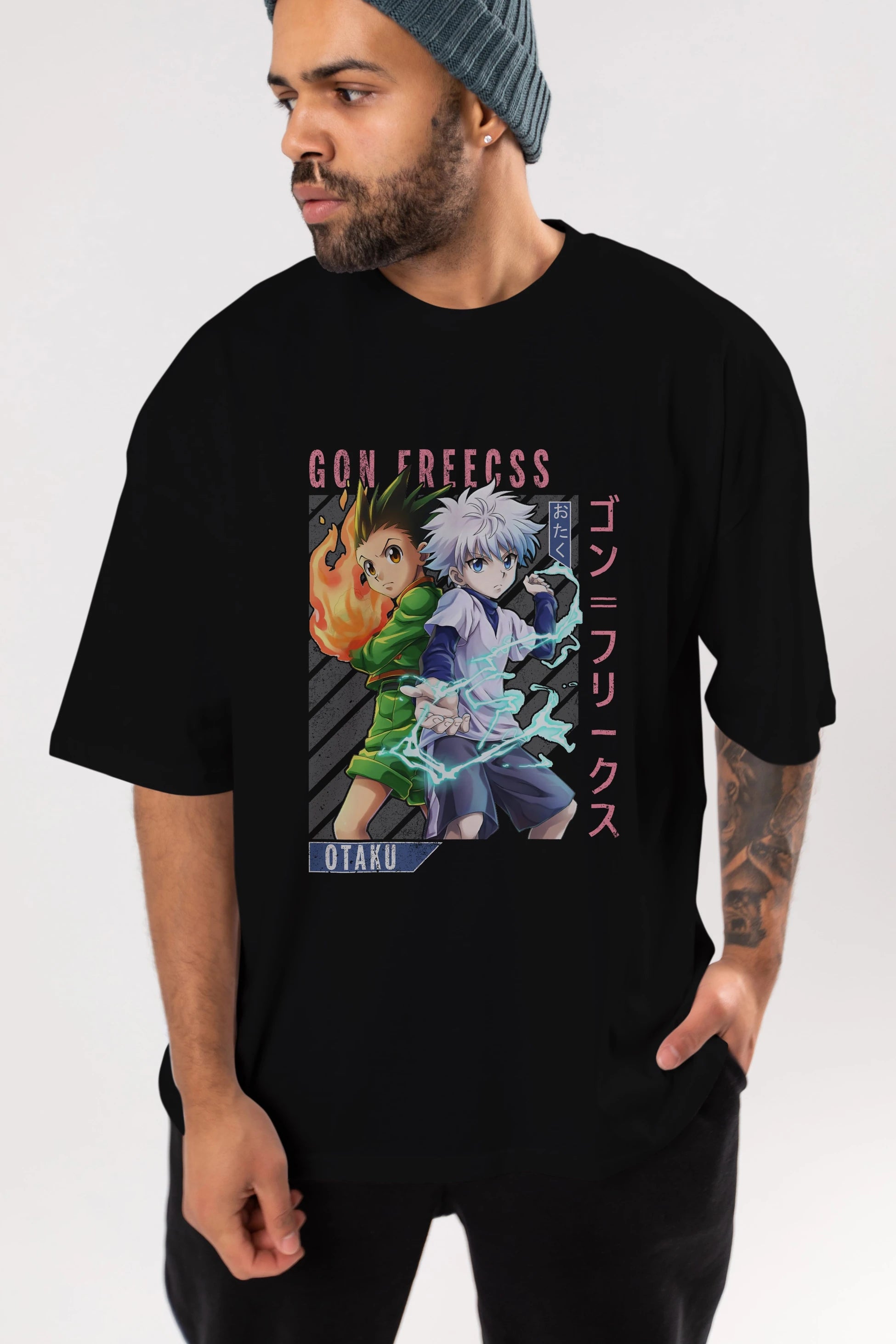Gon Freecss HUNTER X HUNTER 1 Anime Ön Baskılı Oversize t-shirt %100 pamuk Erkek Kadın Unisex