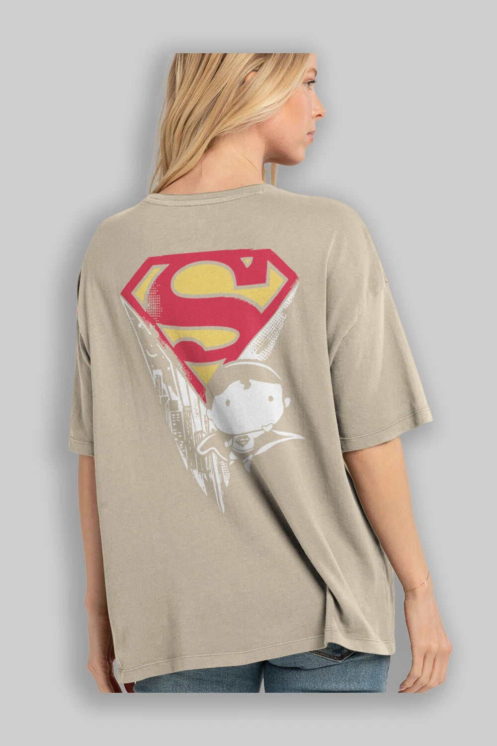 Superman Arka Baskılı Oversize t-shirt Erkek Kadın Unisex %100 Pamuk Bisiklet Yaka tişort