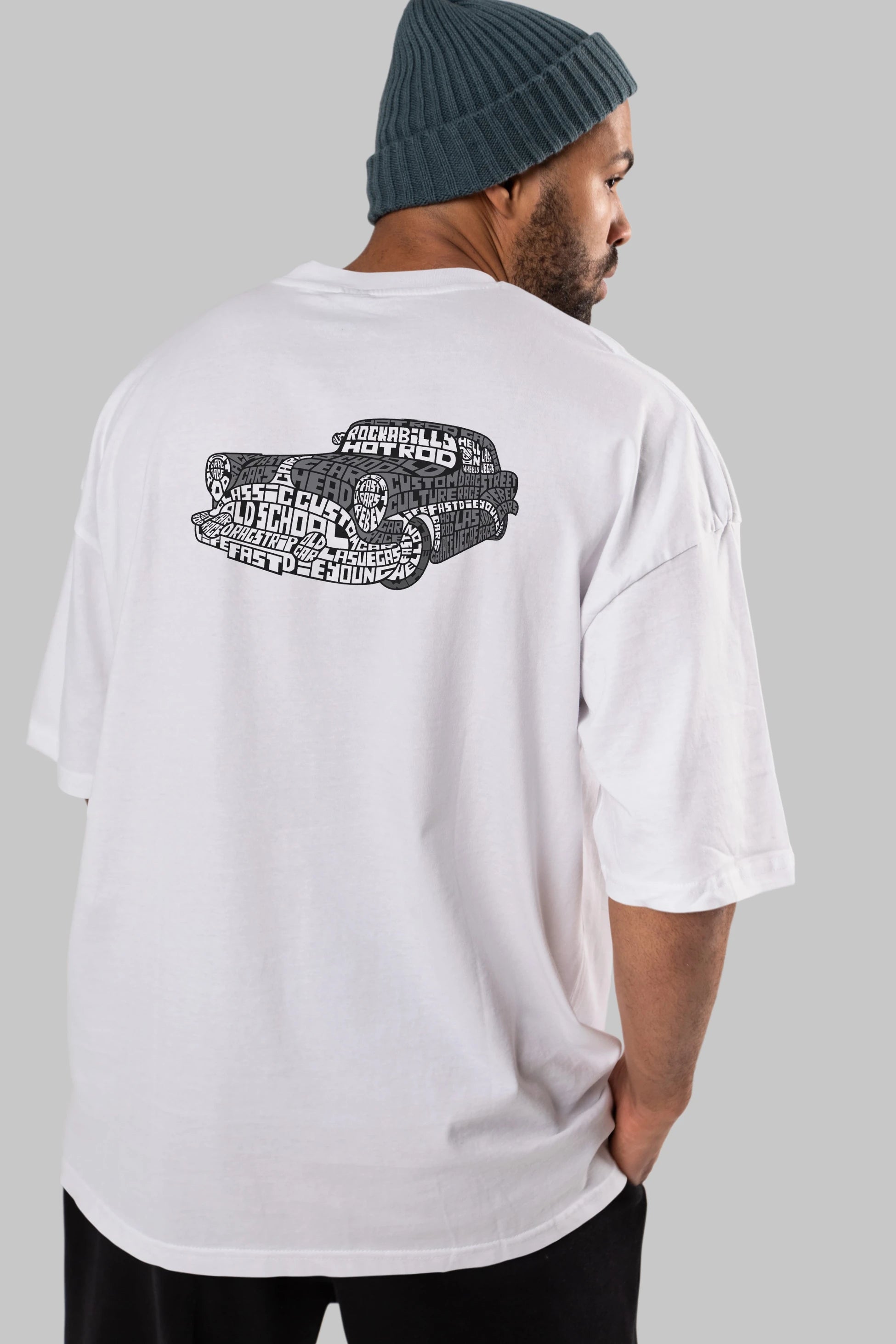Hotrod Arka Baskılı Oversize t-shirt %100 pamuk Erkek Kadın Unisex