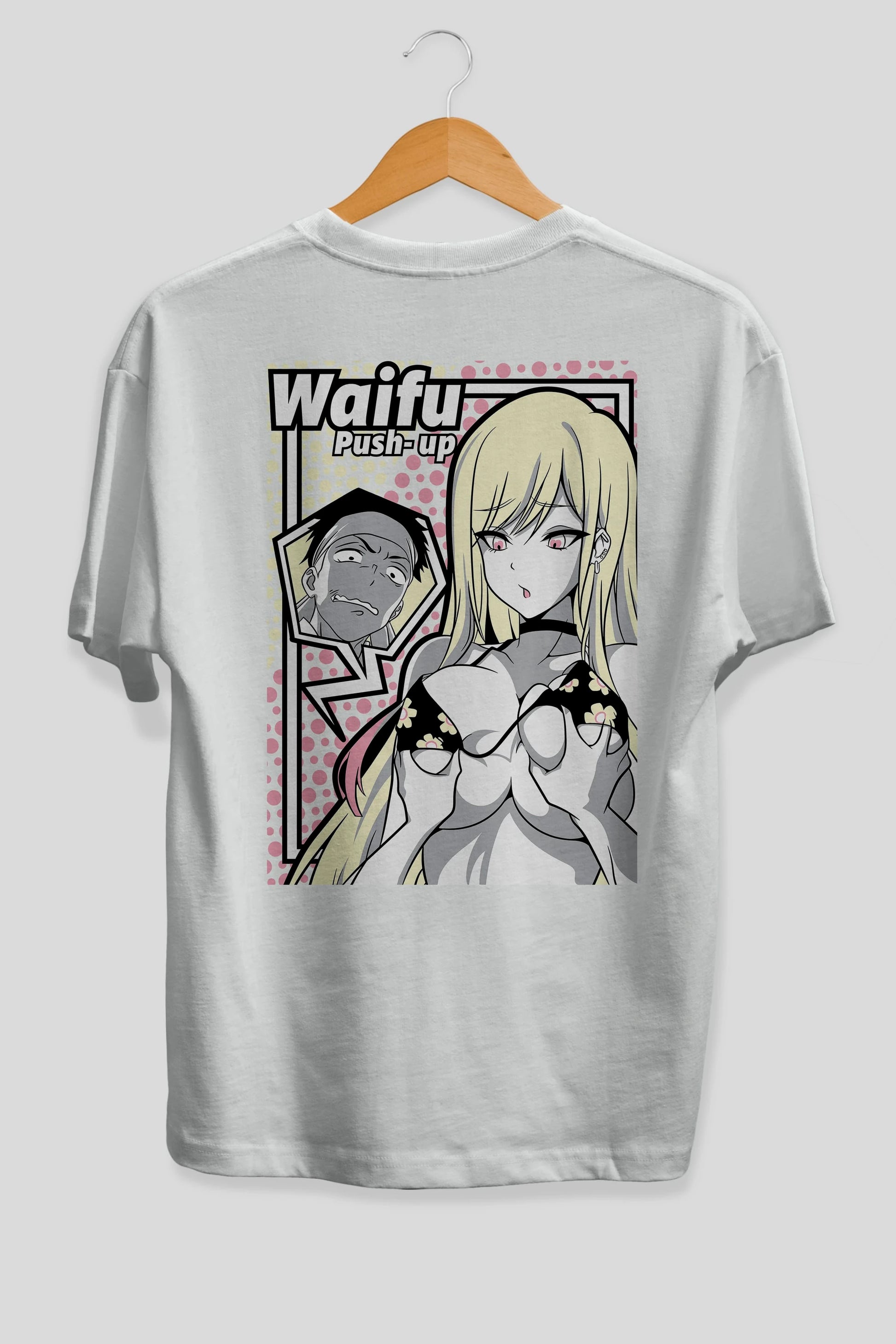Waifu PushUp Anime Arka Baskılı Oversize t-shirt Erkek Kadın Unisex
