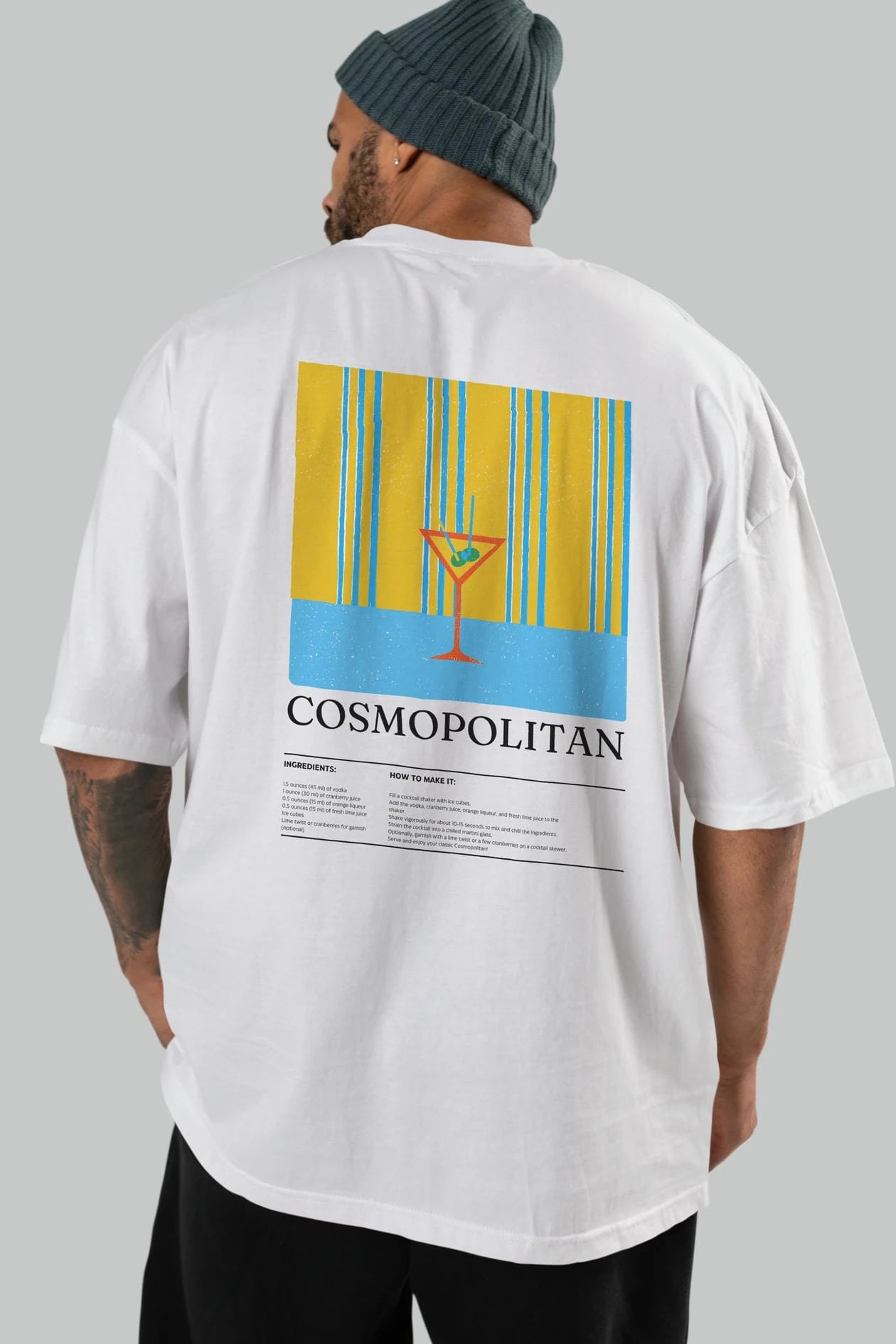 Cosmopolitan Kokteyl Serisi Arka Baskılı Oversize t-shirt Erkek Kadın %100 Pamuk Bisiklet Yaka tişort