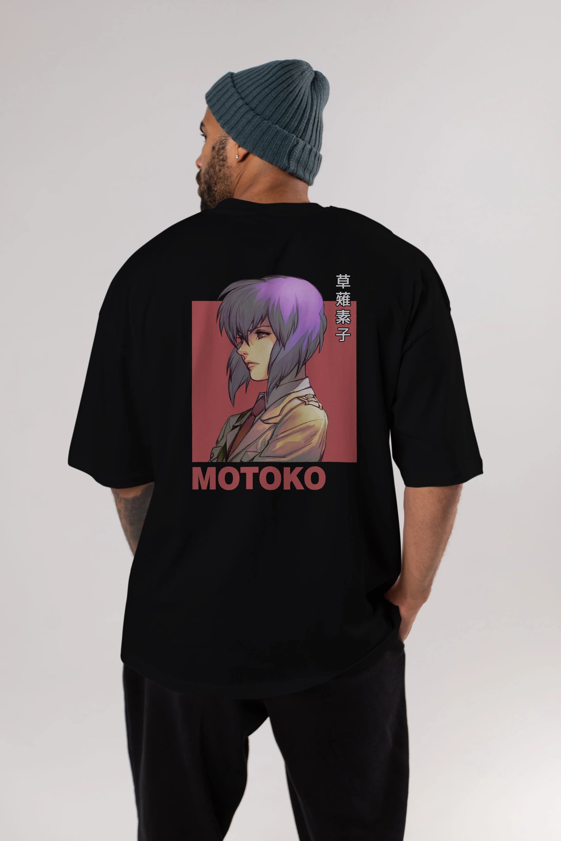 Motoko Kusanagi 12 Anime Arka Baskılı Oversize t-shirt Erkek Kadın Unisex