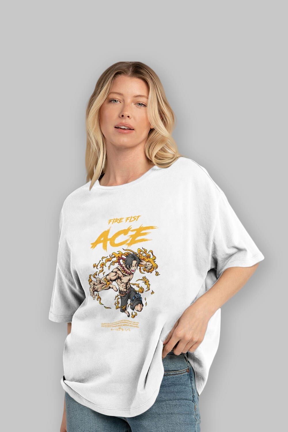 Fire Fist Ace Anime Ön Baskılı Oversize t-shirt %100 pamuk Erkek Kadın Unisex