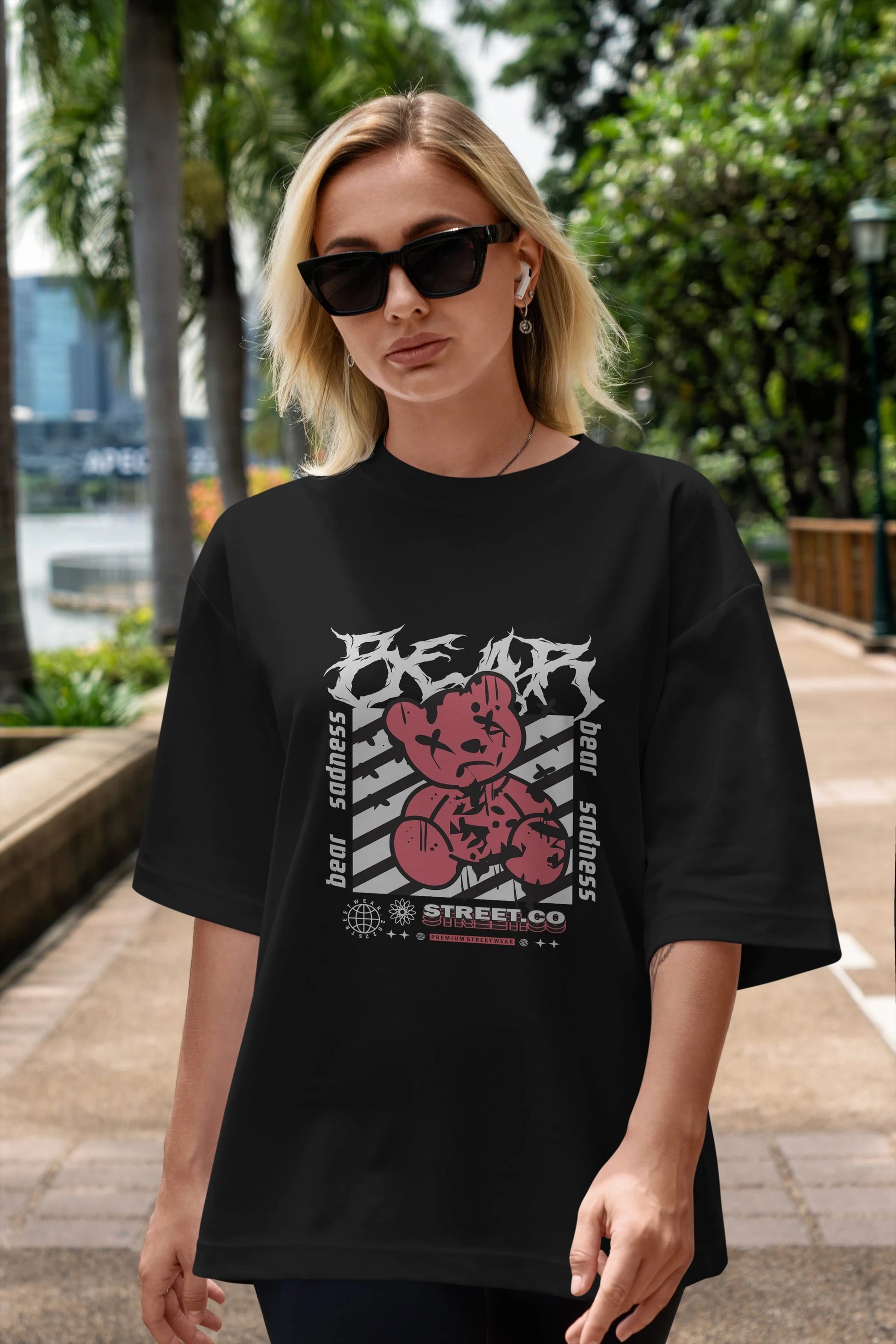 Bear Sadness Ön Baskılı Oversize t-shirt Erkek Kadın Unisex