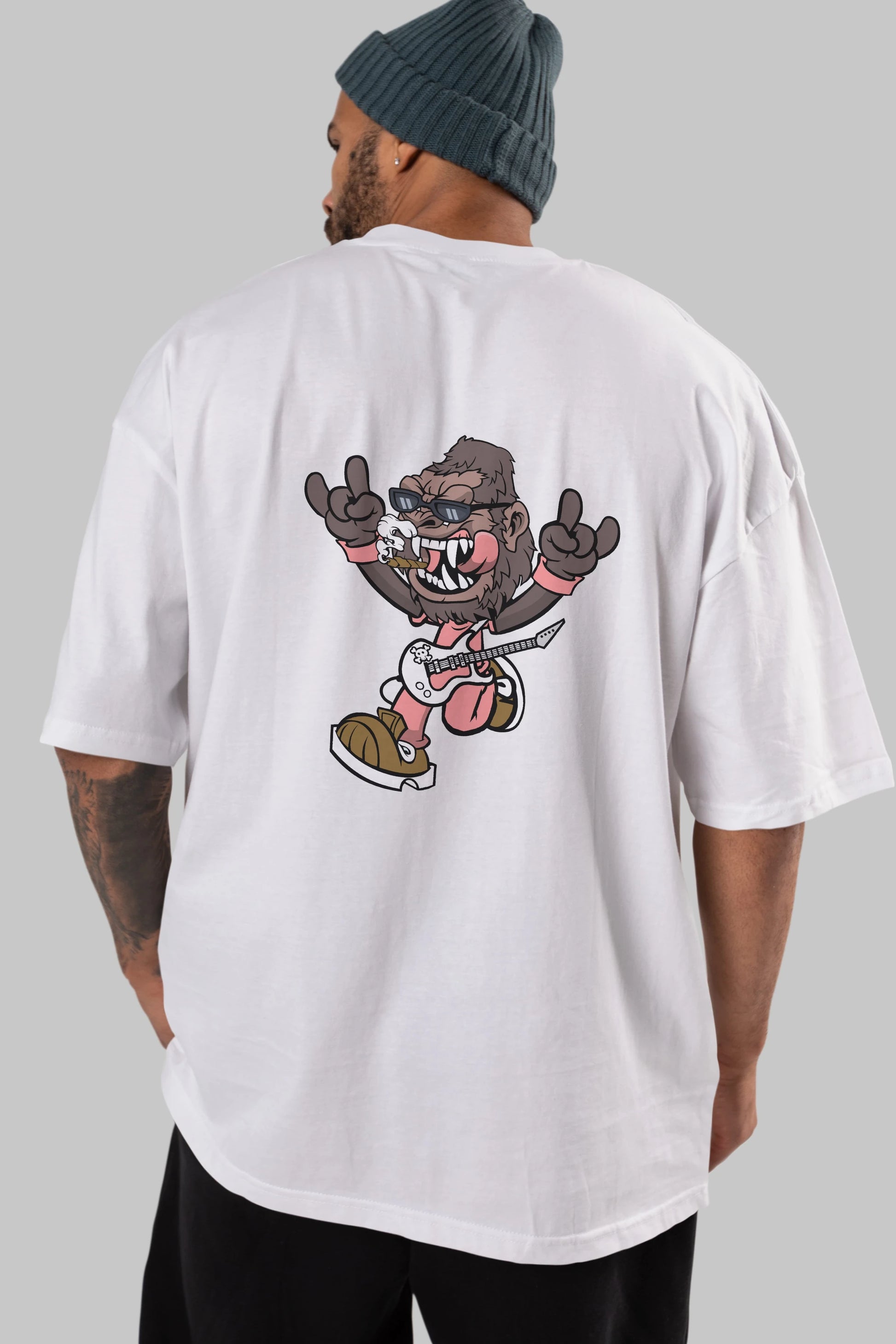 Gorilla Metal Arka Baskılı Oversize t-shirt Erkek Kadın Unisex %100 Pamuk tişort