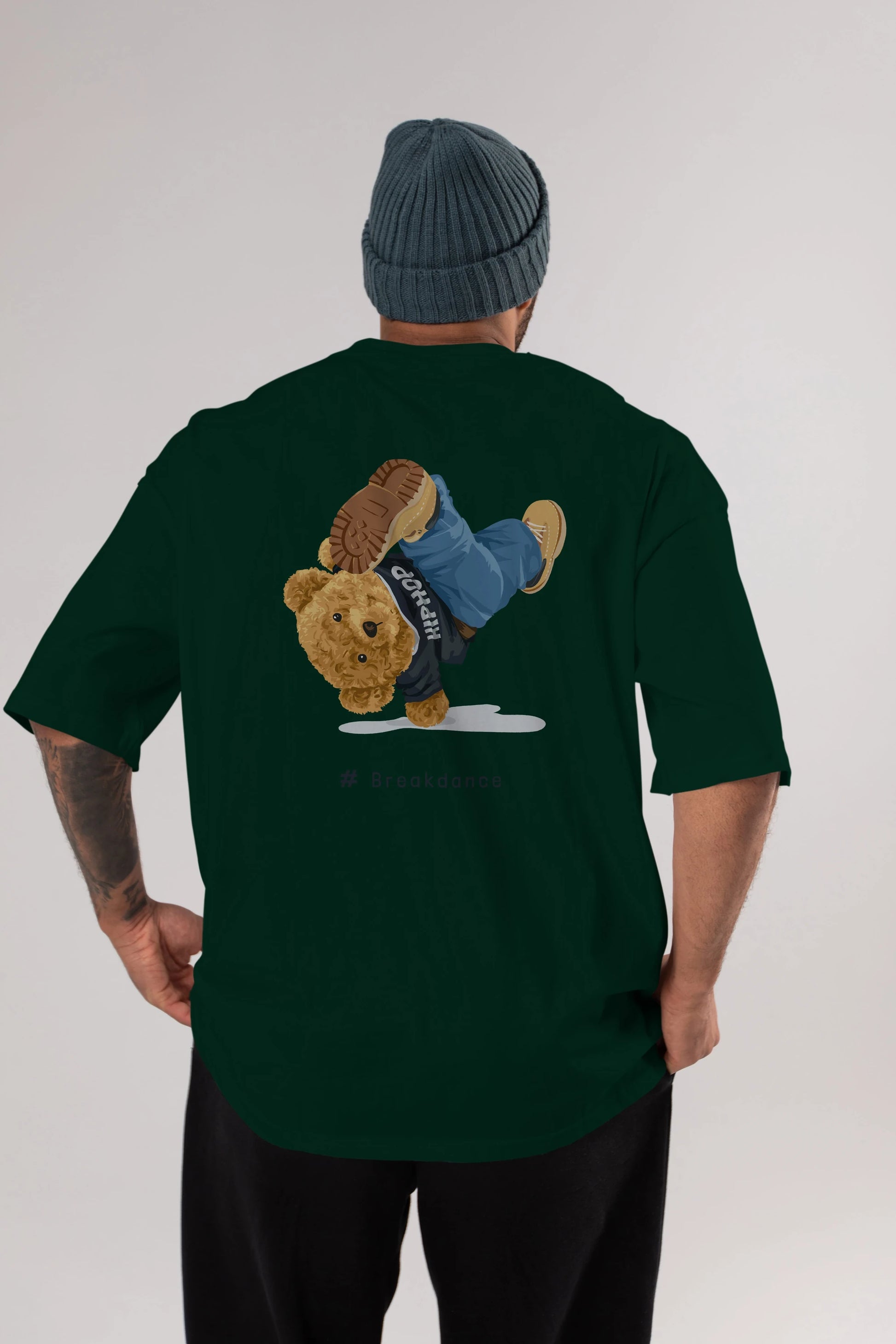 Teddy Bear Breakdance Arka Baskılı Oversize t-shirt Erkek Kadın Unisex %100 Pamuk