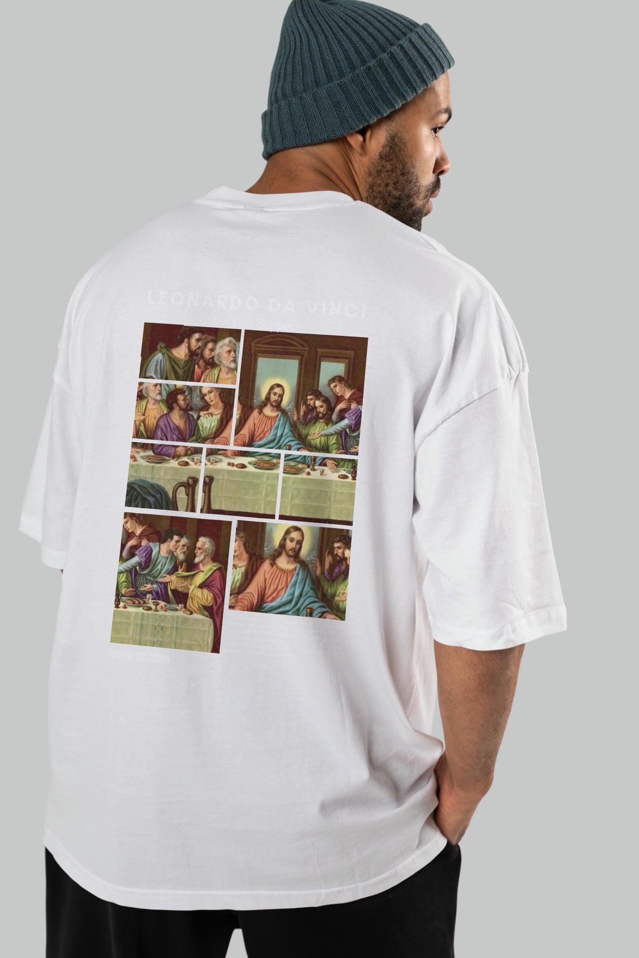 Leonardo Da Vinci Arka Baskılı Oversize t-shirt Erkek Kadın Bisiklet Yaka Pamuk tişort