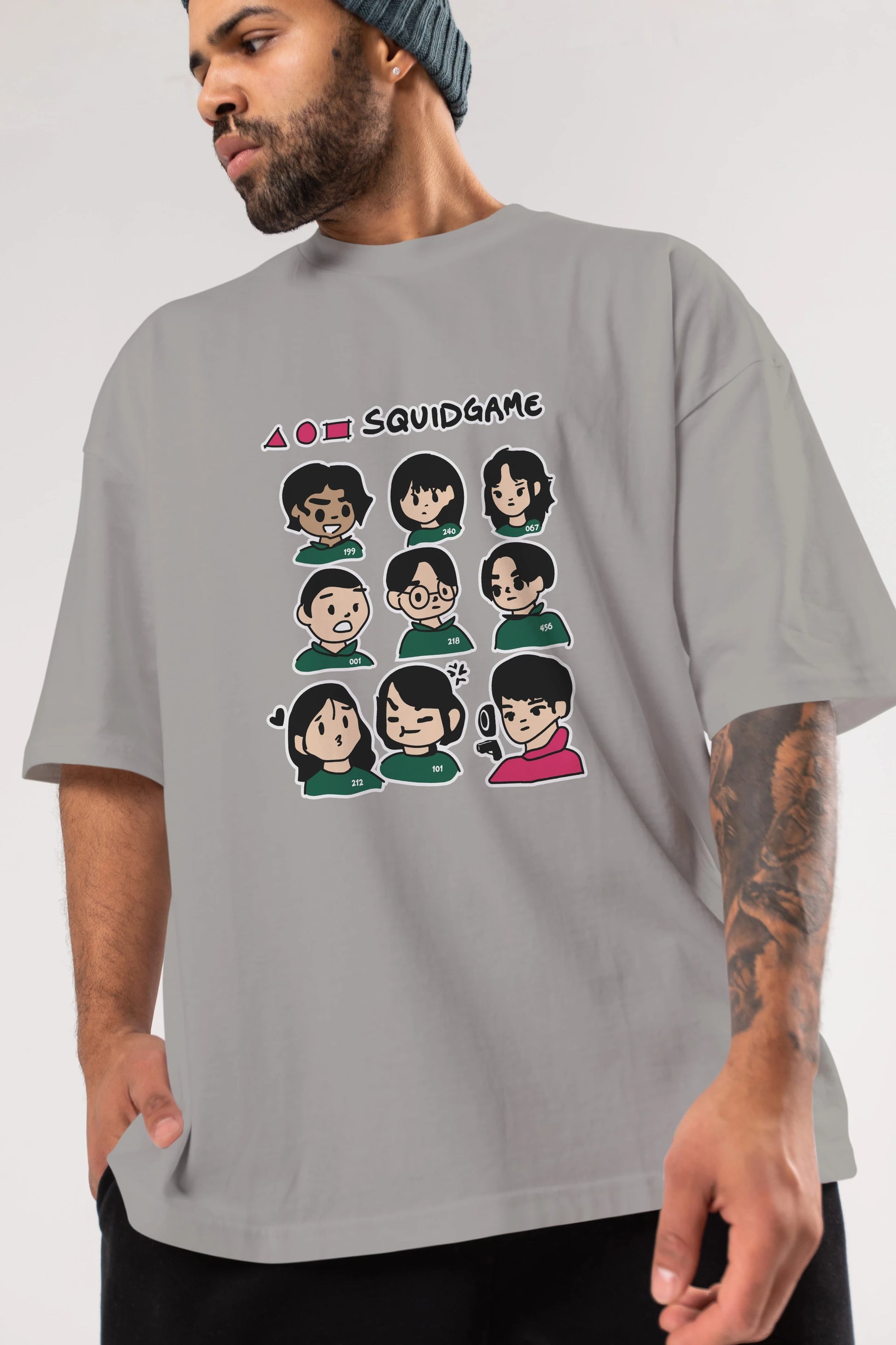 Squid Game (3) Ön Baskılı Oversize t-shirt Erkek Kadın Unisex %100 Pamuk Bisiklet Yaka tişort