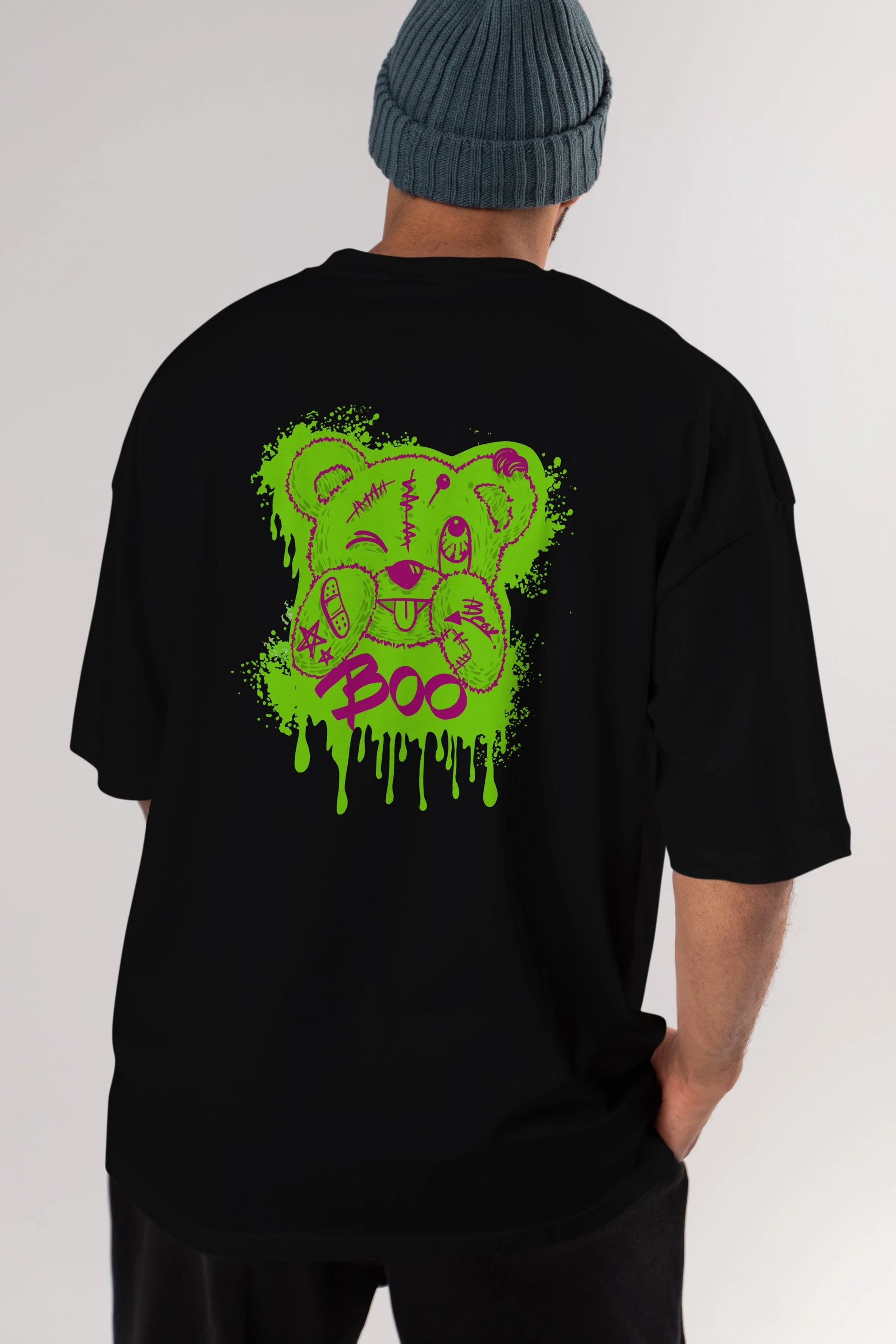 Boo  Bear Arka Baskılı Oversize t-shirt Erkek Kadın Unisex