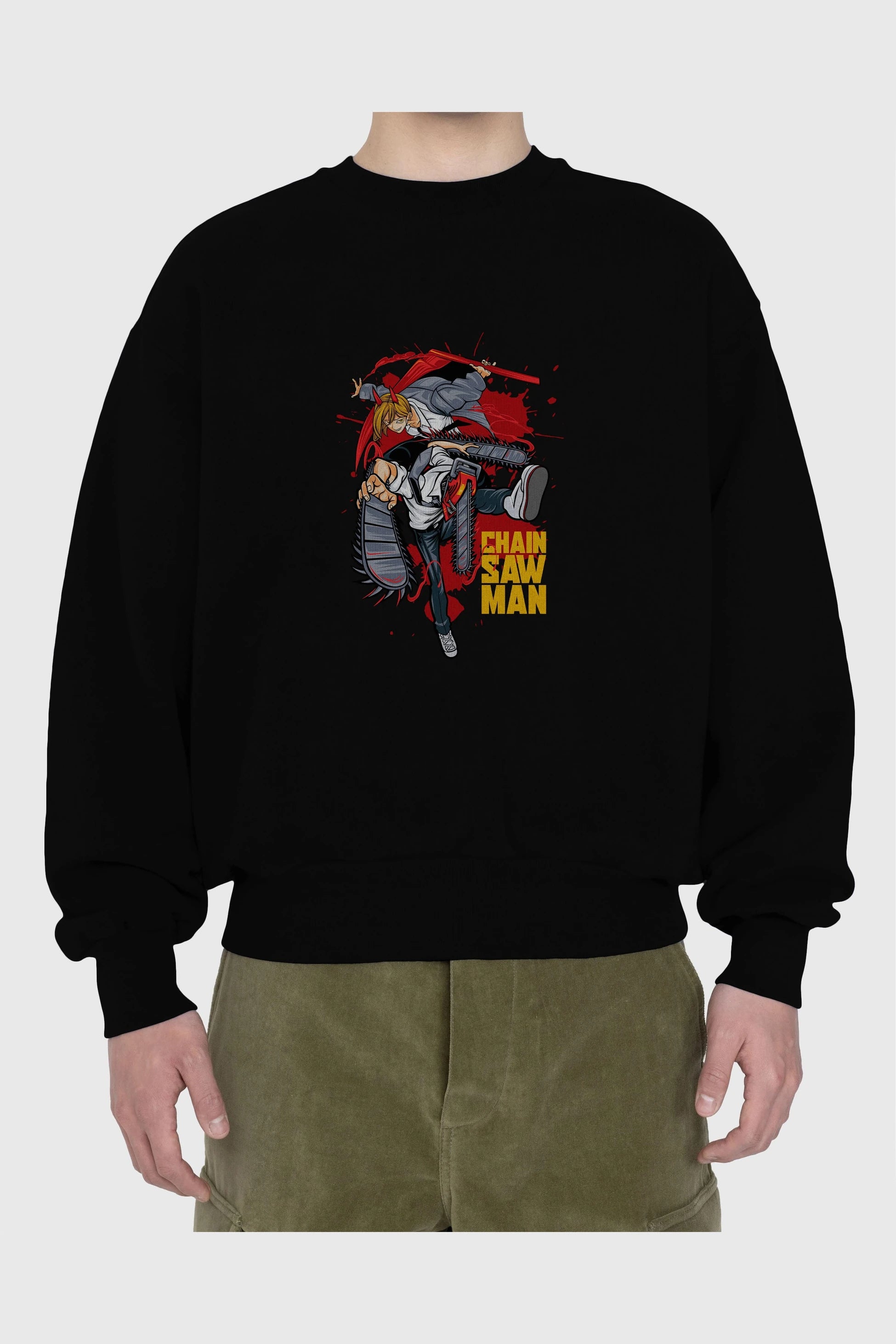DENJI and POWER Anime Ön Baskılı Oversize Sweatshirt Erkek Kadın Unisex