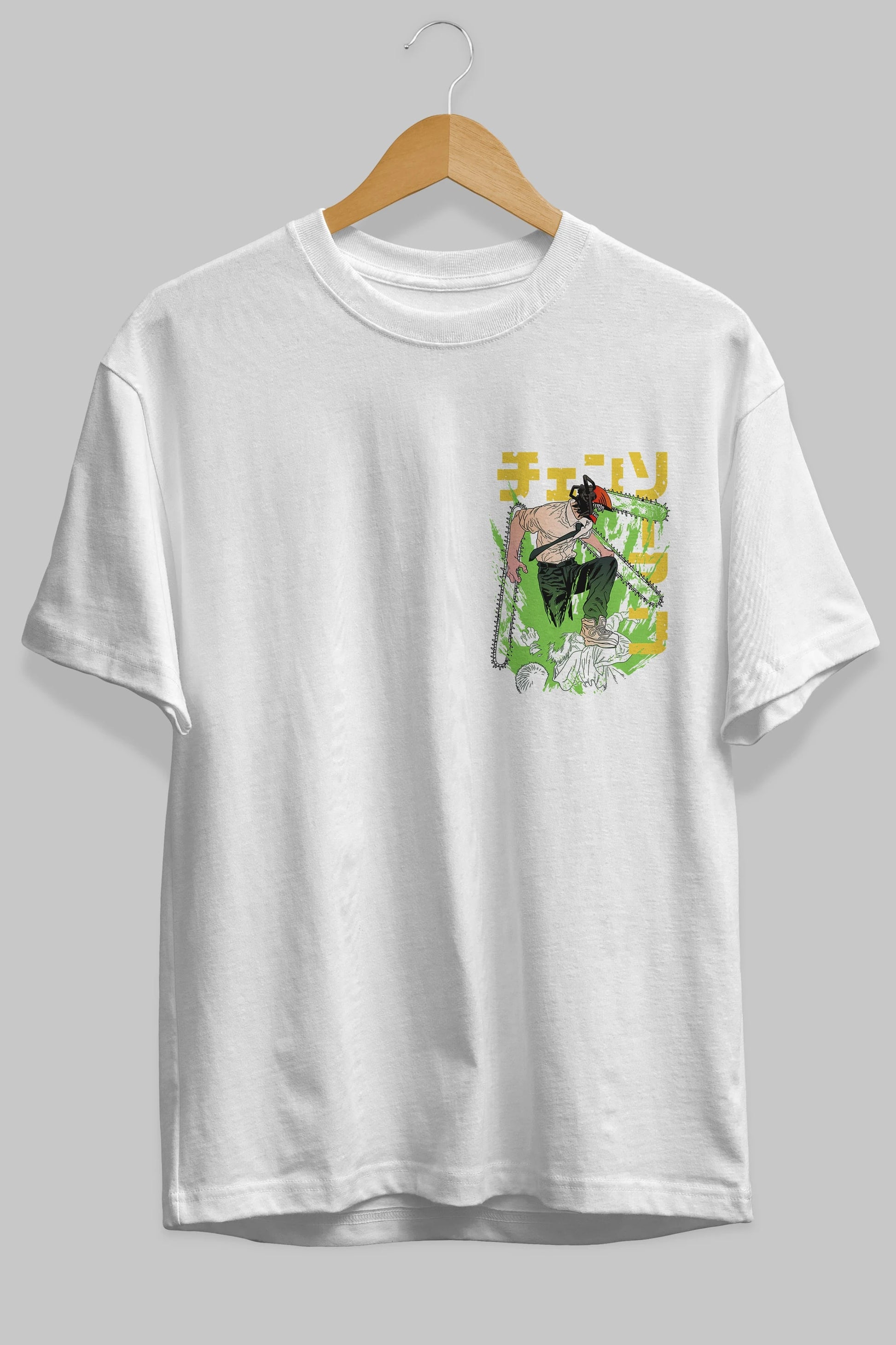 CHAINSAWMAN DENJI Ön Sol Baskılı Oversize t-shirt Erkek Kadın Unisex %100 Pamuk Bisiklet Yaka tişort