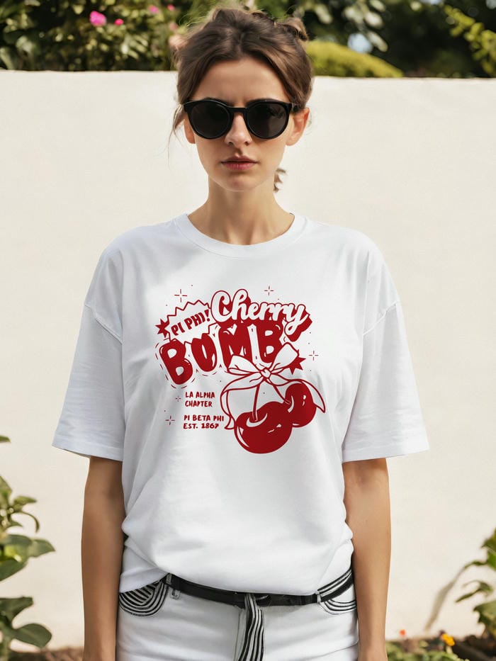 Cherry Bomb Cherries Ön Baskılı Oversize t-shirt Erkek Kadın Pamuk Bisiklet Yaka tişort