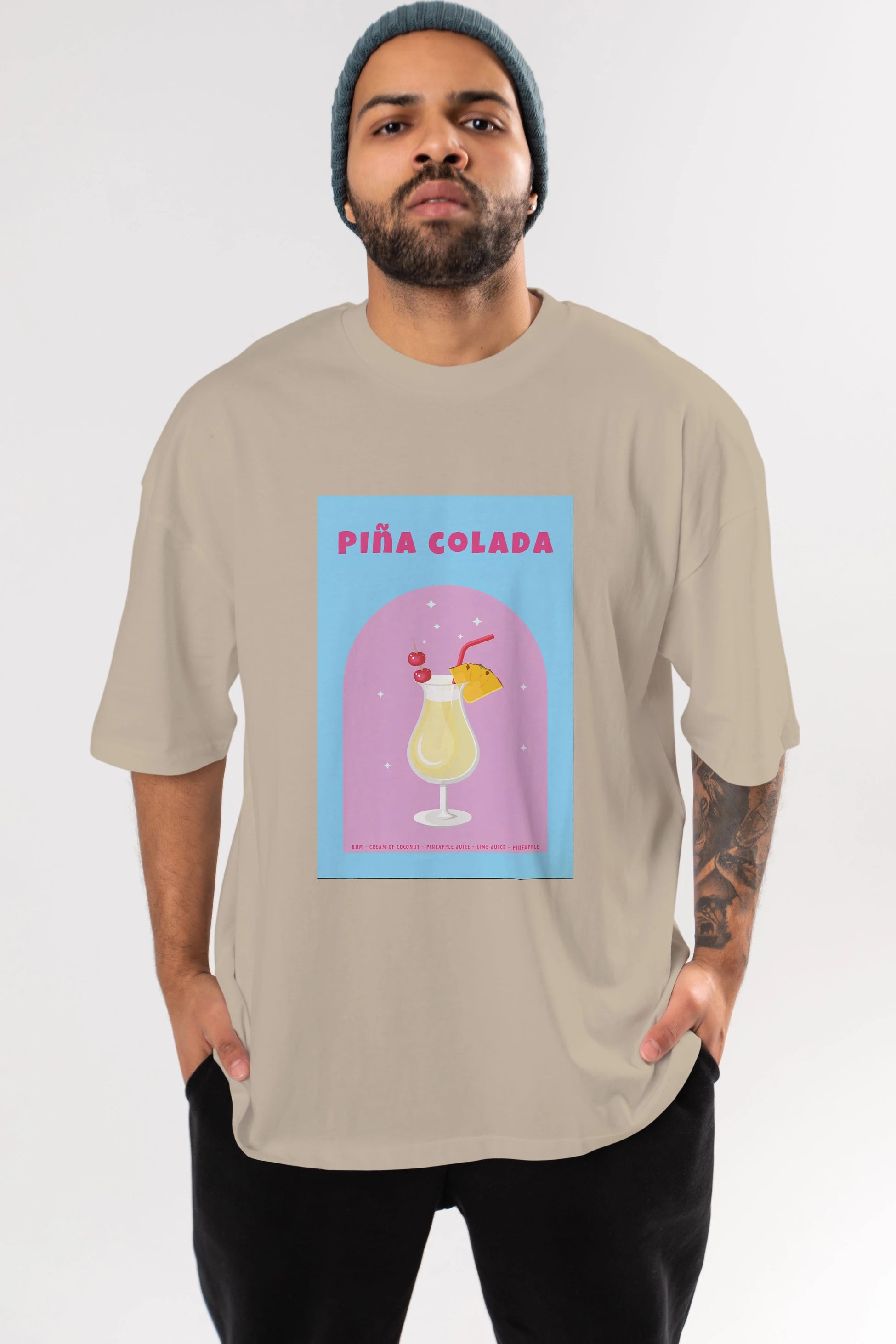 Pina Colada 2 Ön Baskılı Oversize t-shirt Erkek Kadın Unisex %100 Pamuk Bisiklet Yaka tişort