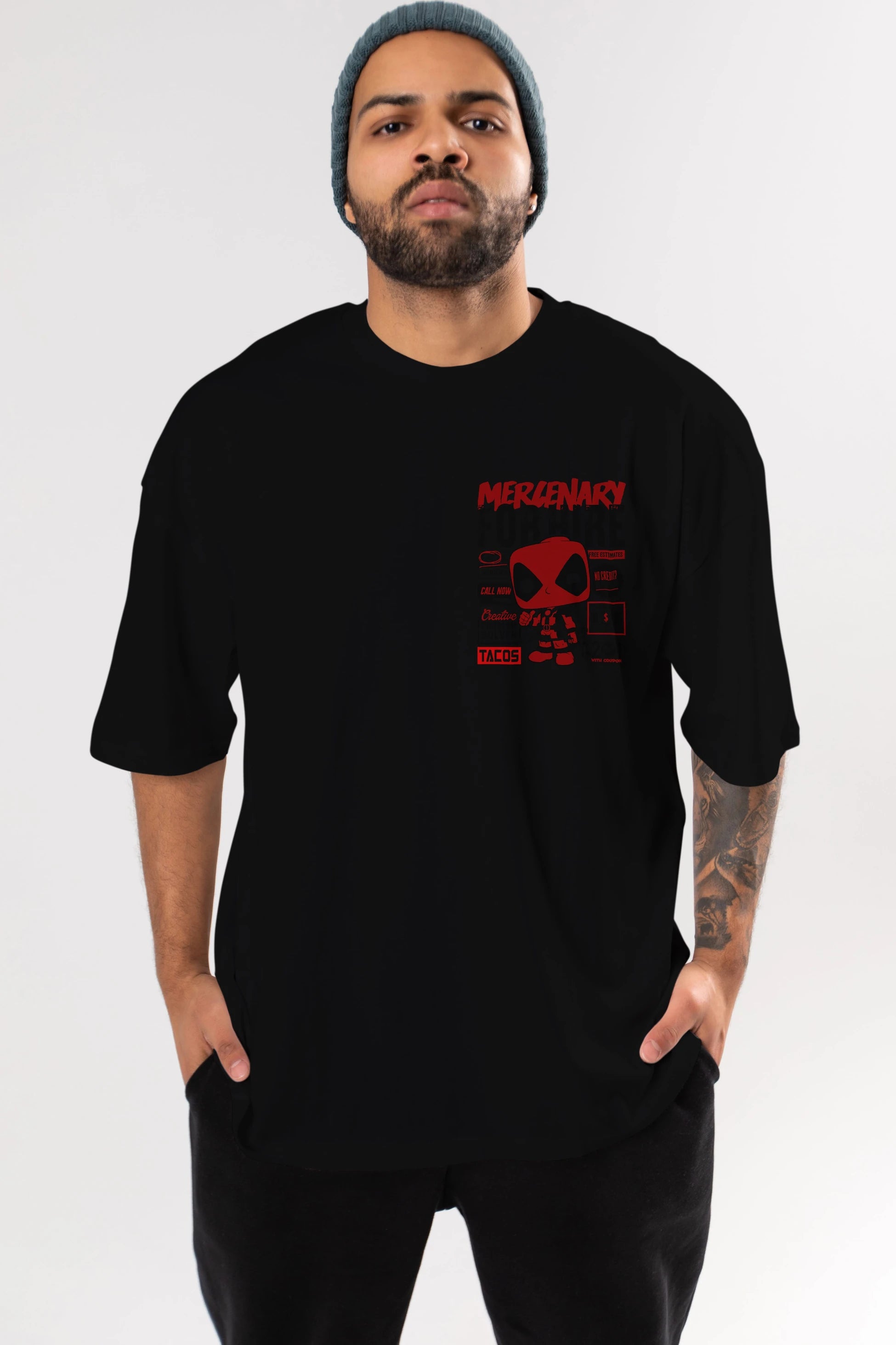 Deadpool (18) Ön Sol Baskılı Oversize t-shirt Erkek Kadın Unisex %100 Pamuk Bisiklet Yaka tişort