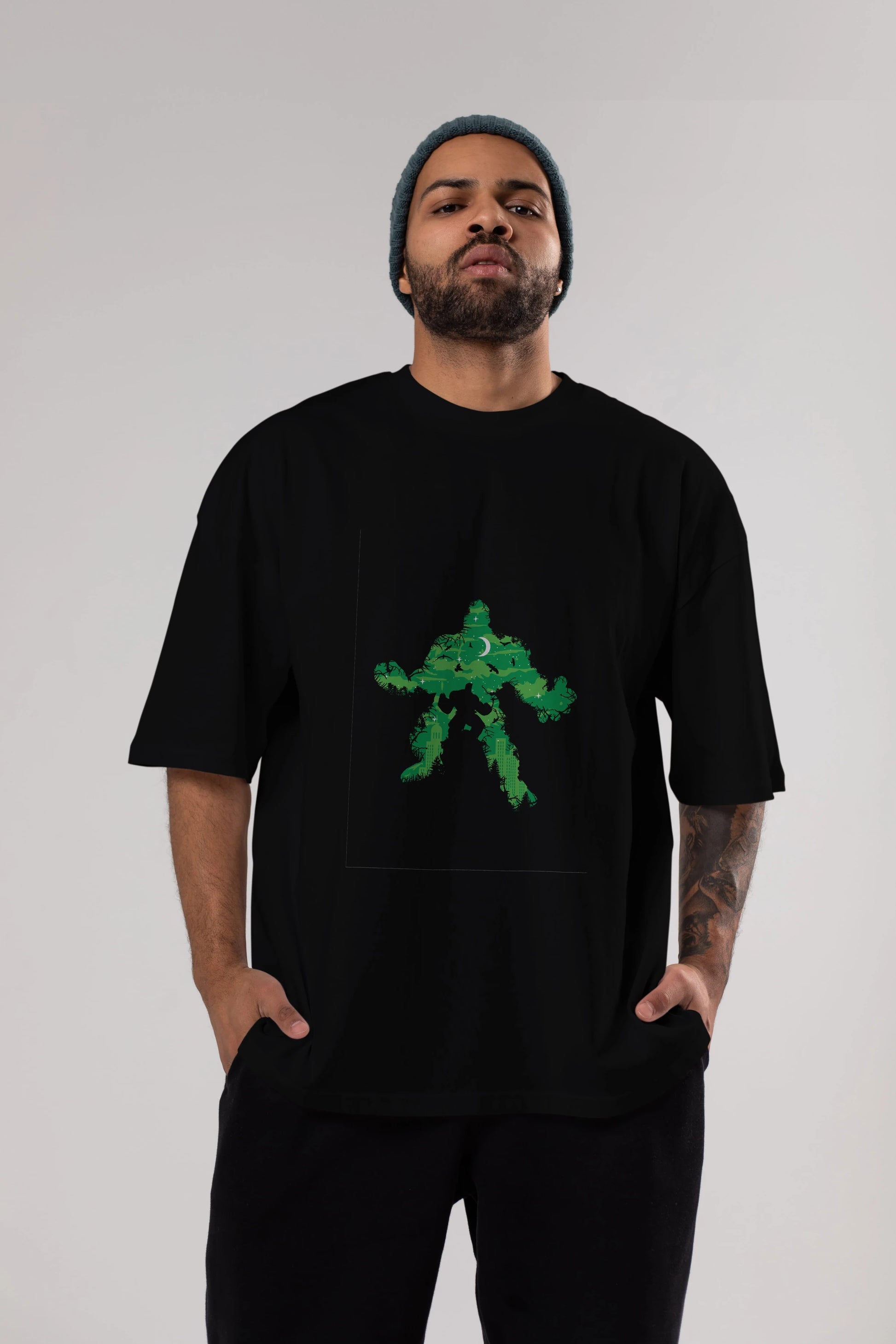 Green Monster Ön Baskılı Oversize t-shirt %100 pamuk Erkek Kadın Unisex