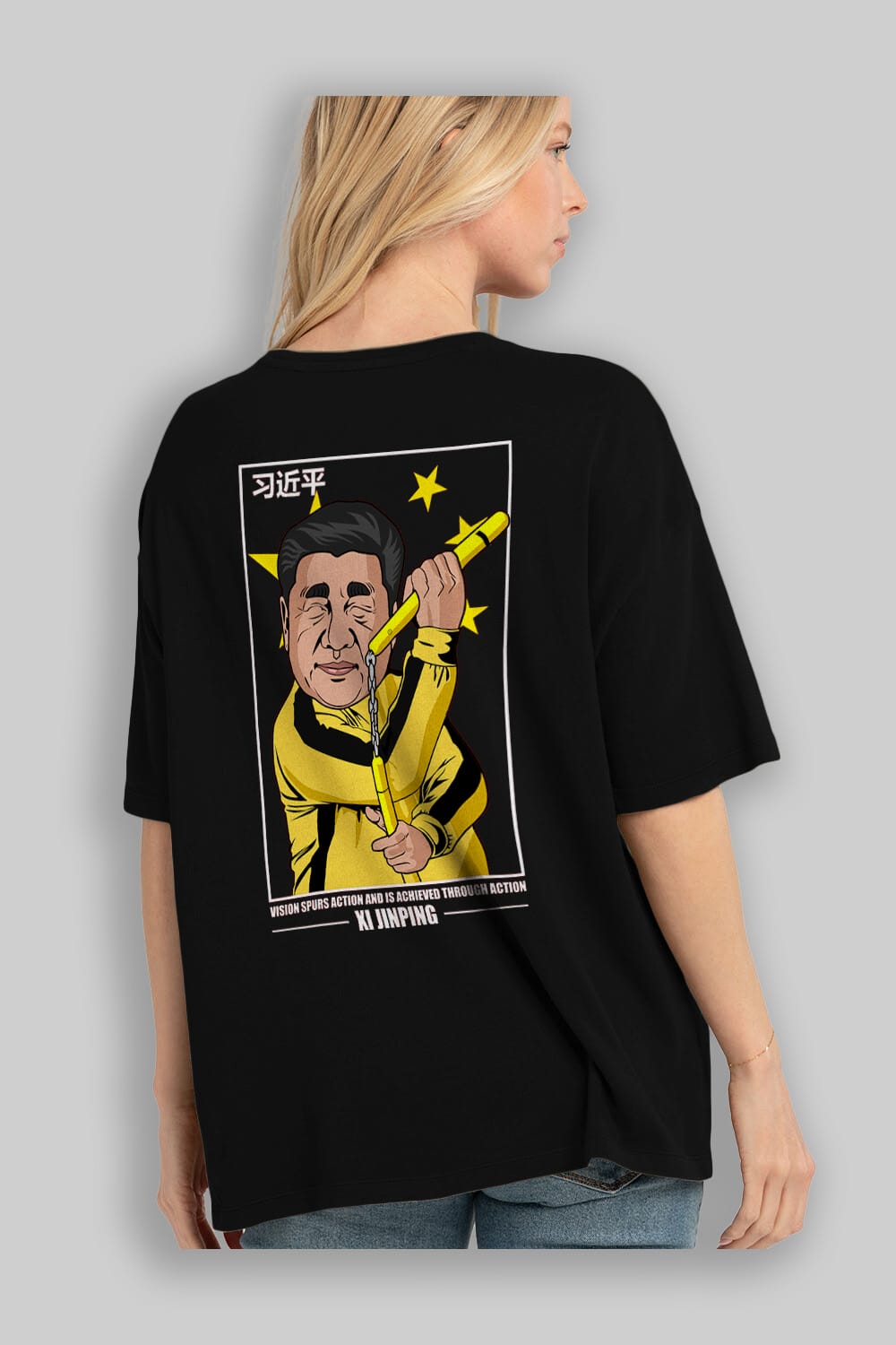 Xi Jinping Bruce Lee Arka Baskılı Oversize t-shirt Erkek Kadın Unisex %100 Pamuk tişort