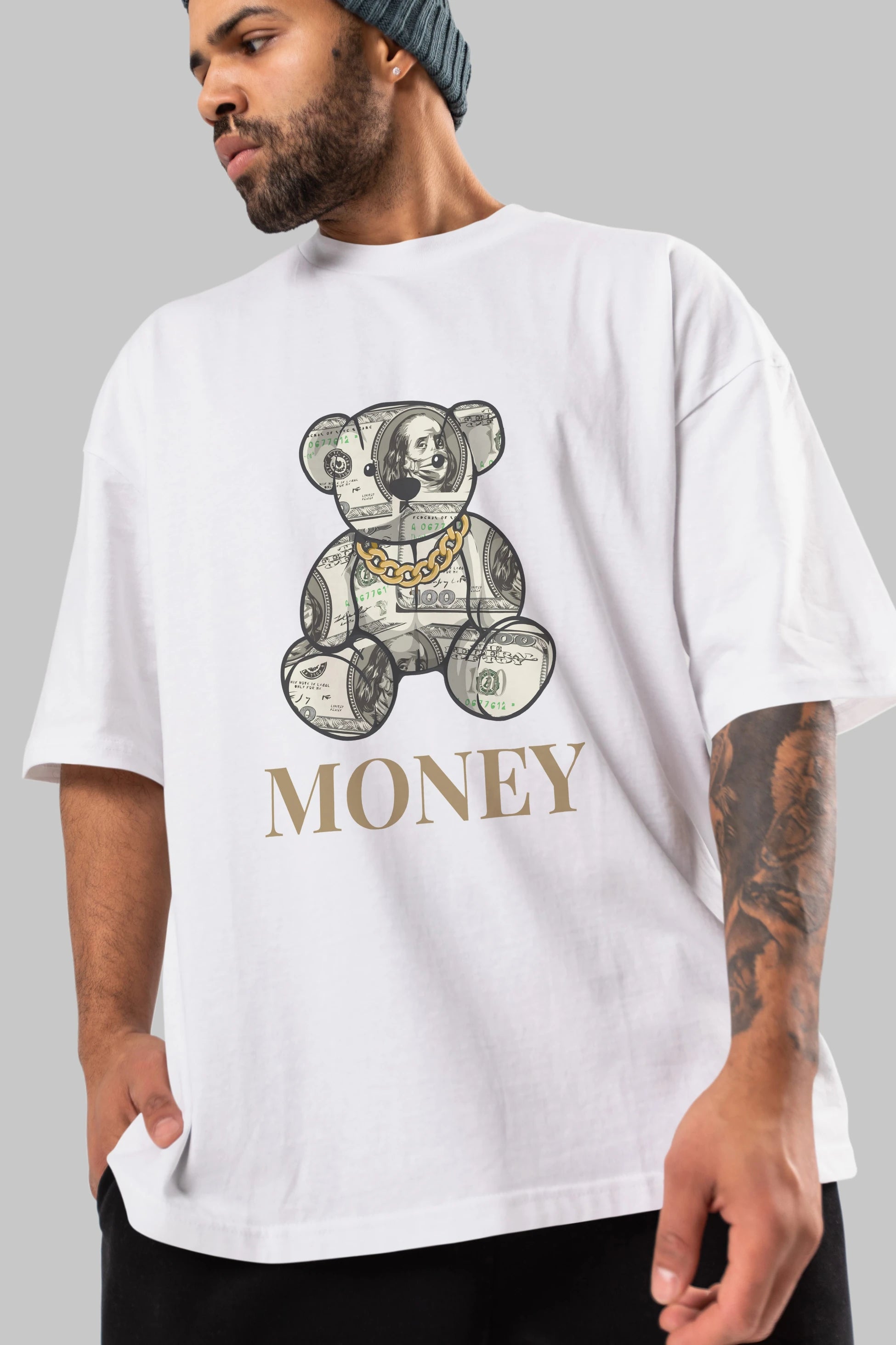 Teddy Bear Money Ön Baskılı Oversize t-shirt Erkek Kadın Unisex
