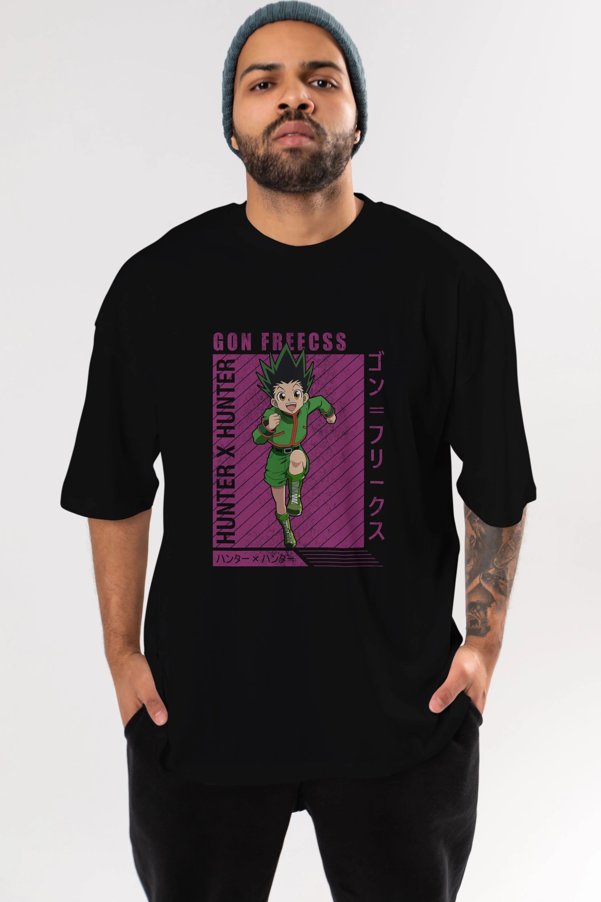Gon Freecss HUNTER X HUNTER 3 Anime Ön Baskılı Oversize t-shirt %100 pamuk Erkek Kadın Unisex